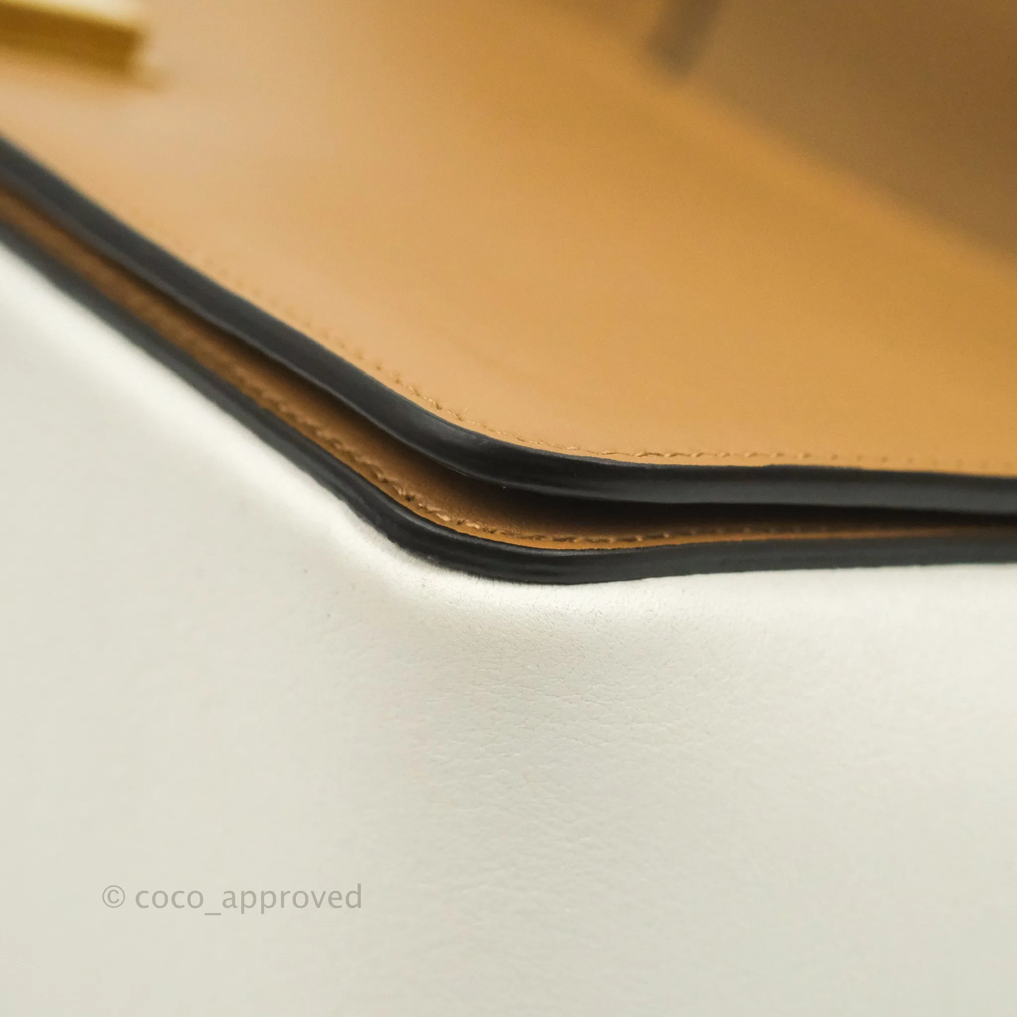 Celine Frame Shoulder Bag White Brown Calfskin Gold Hardware