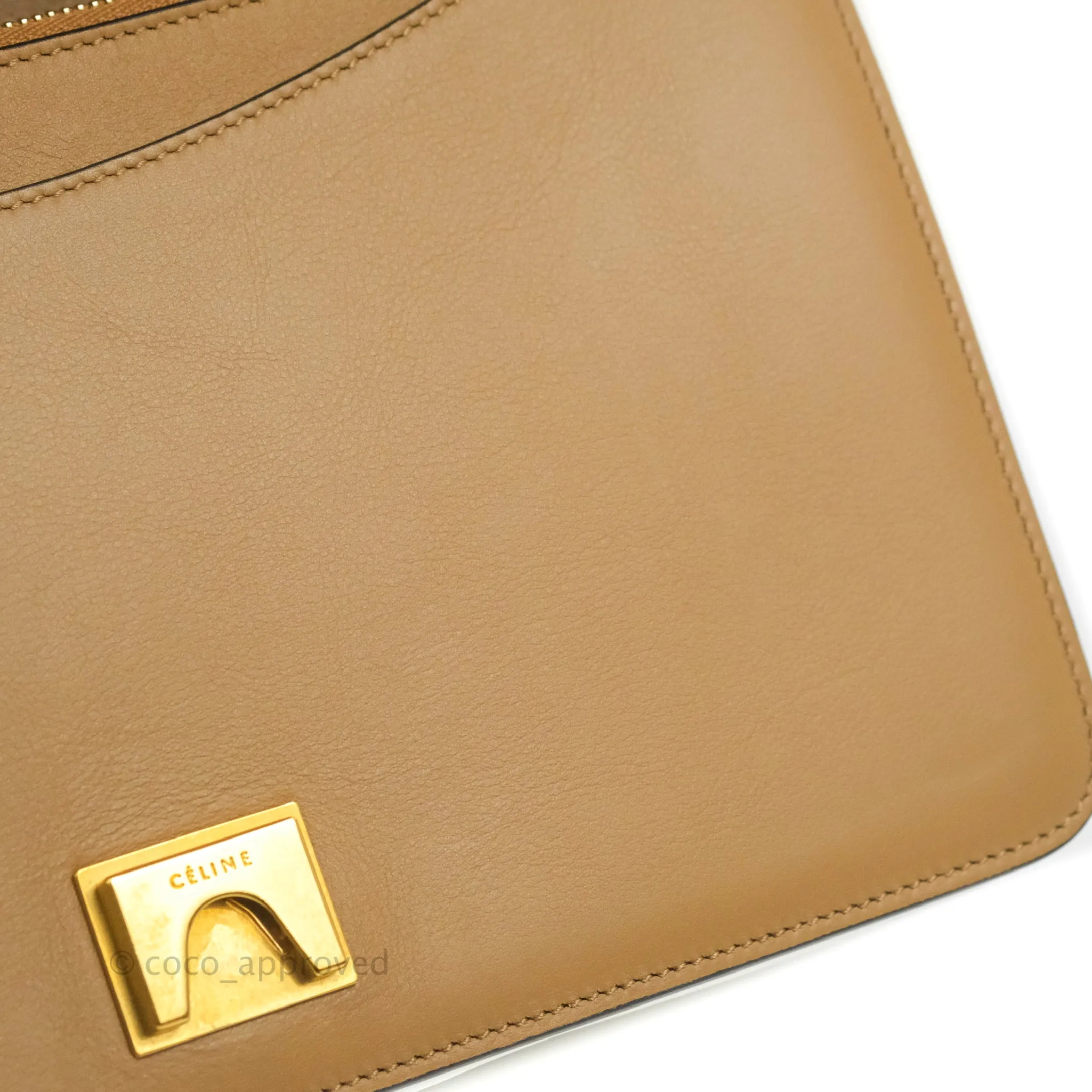 Celine Frame Shoulder Bag White Brown Calfskin Gold Hardware