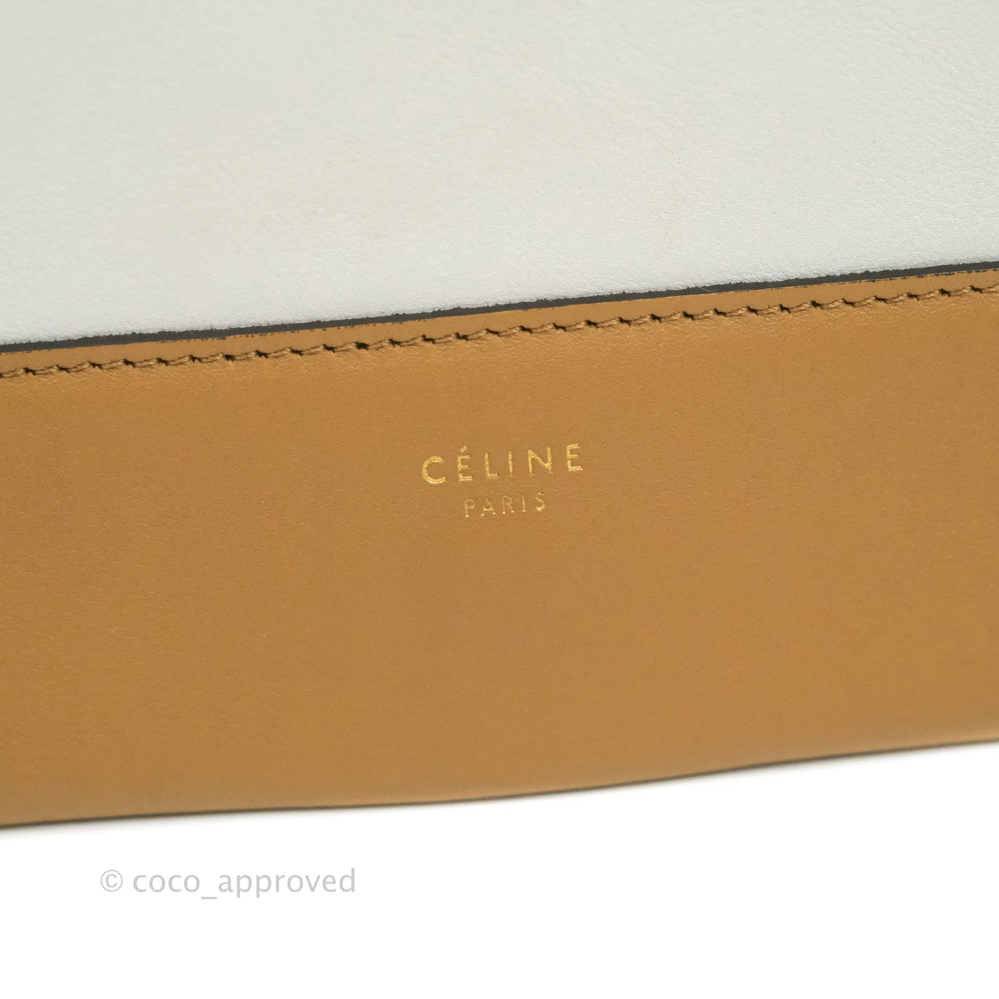 Celine Frame Shoulder Bag White Brown Calfskin Gold Hardware