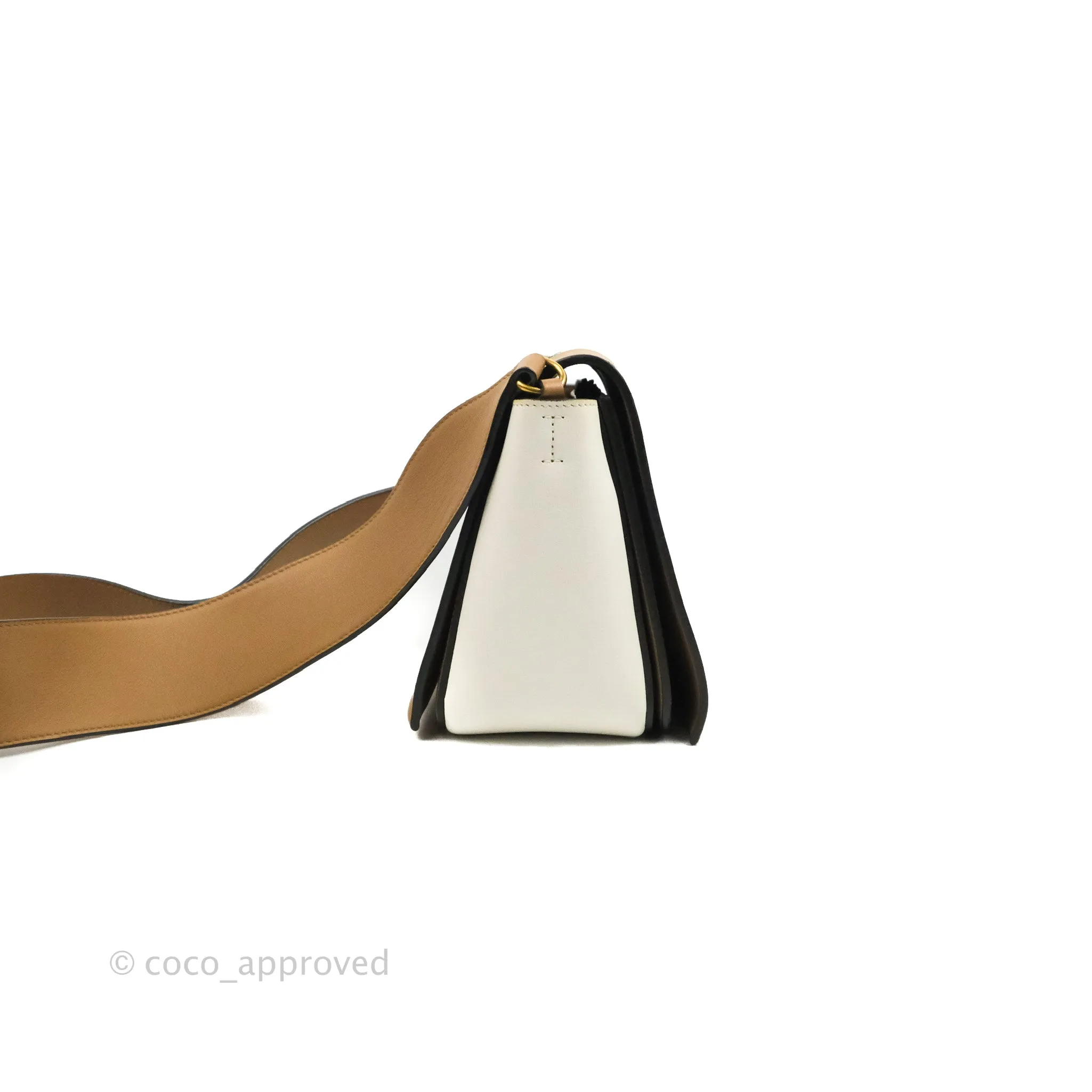 Celine Frame Shoulder Bag White Brown Calfskin Gold Hardware
