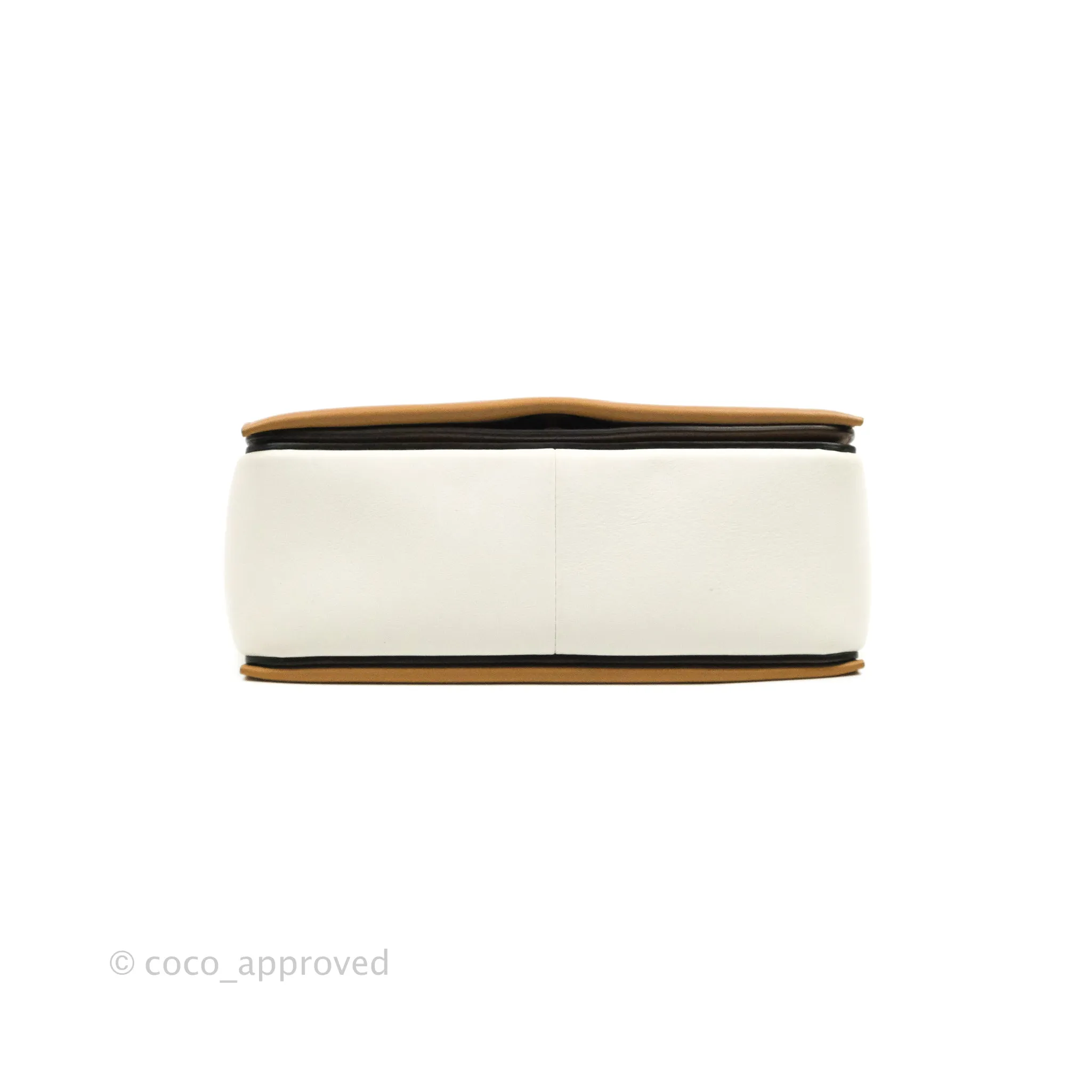 Celine Frame Shoulder Bag White Brown Calfskin Gold Hardware