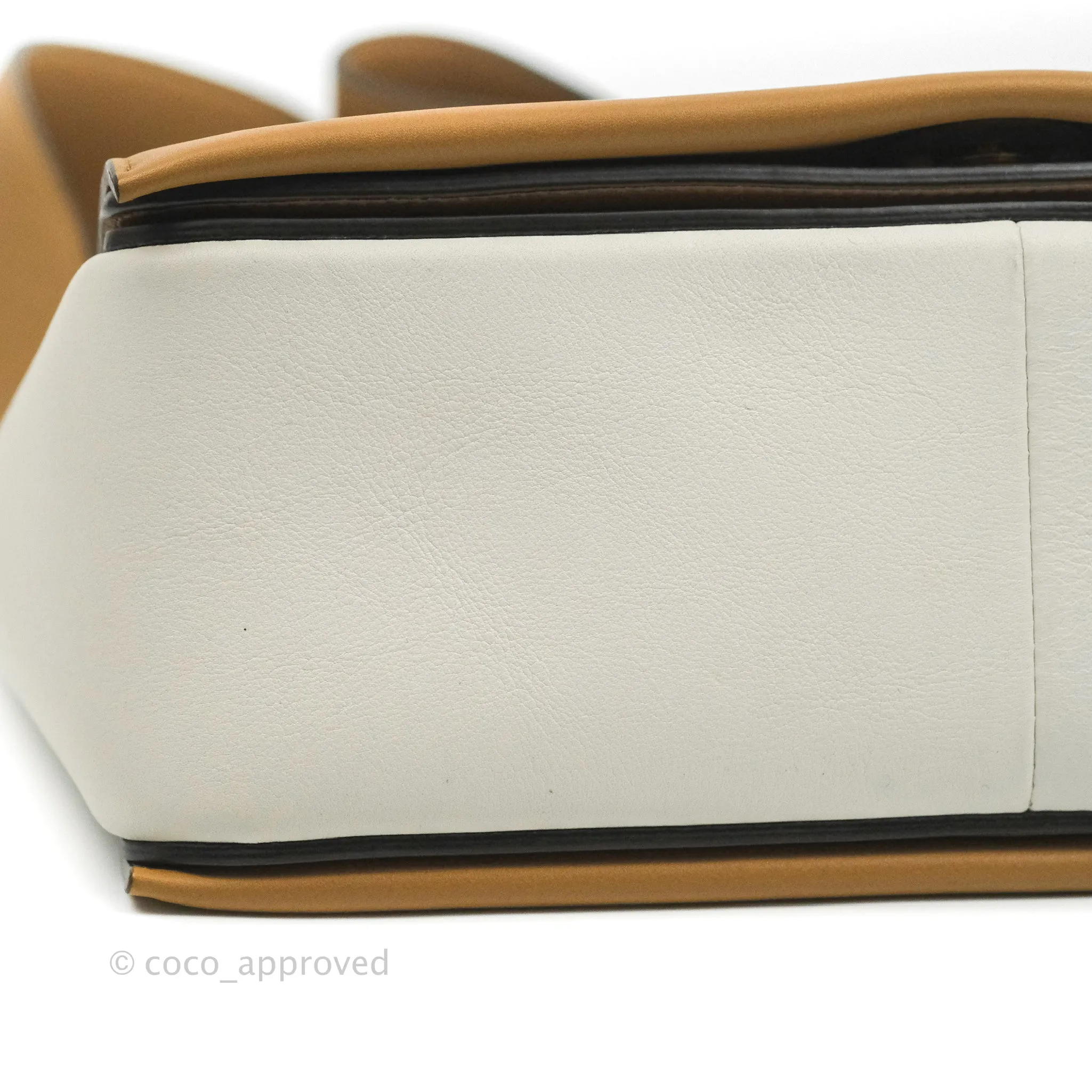 Celine Frame Shoulder Bag White Brown Calfskin Gold Hardware