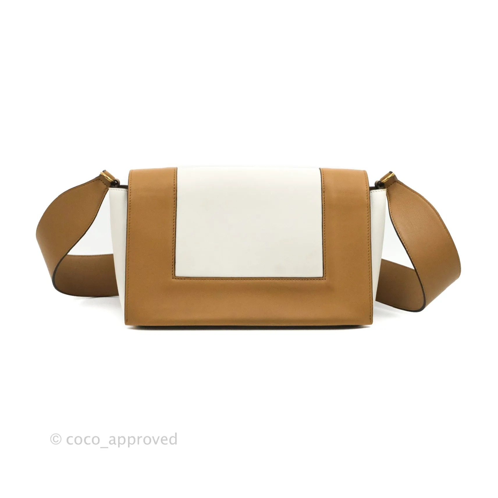 Celine Frame Shoulder Bag White Brown Calfskin Gold Hardware