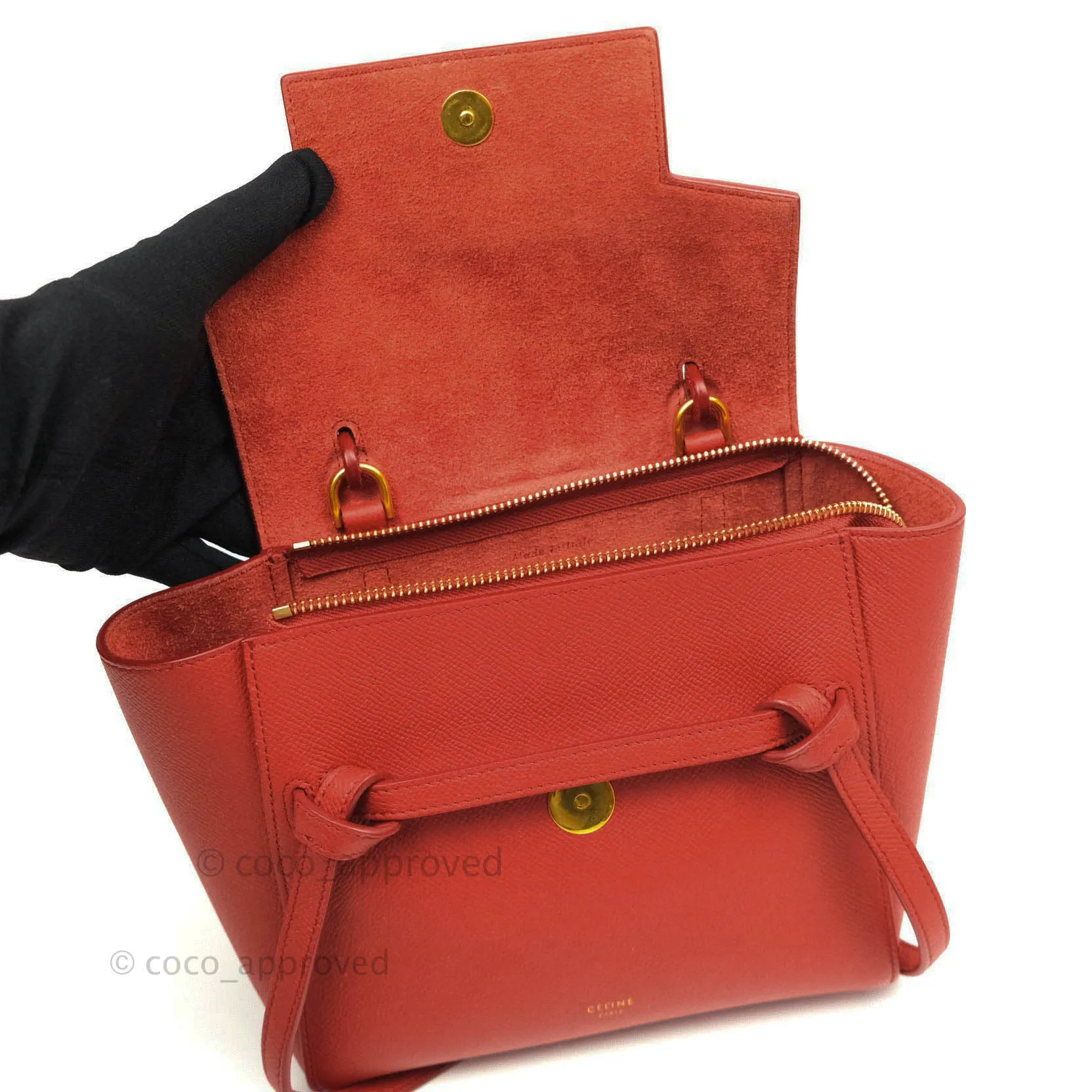 Celine Grained Calfskin Nano Belt Bag Red Gold Hardware