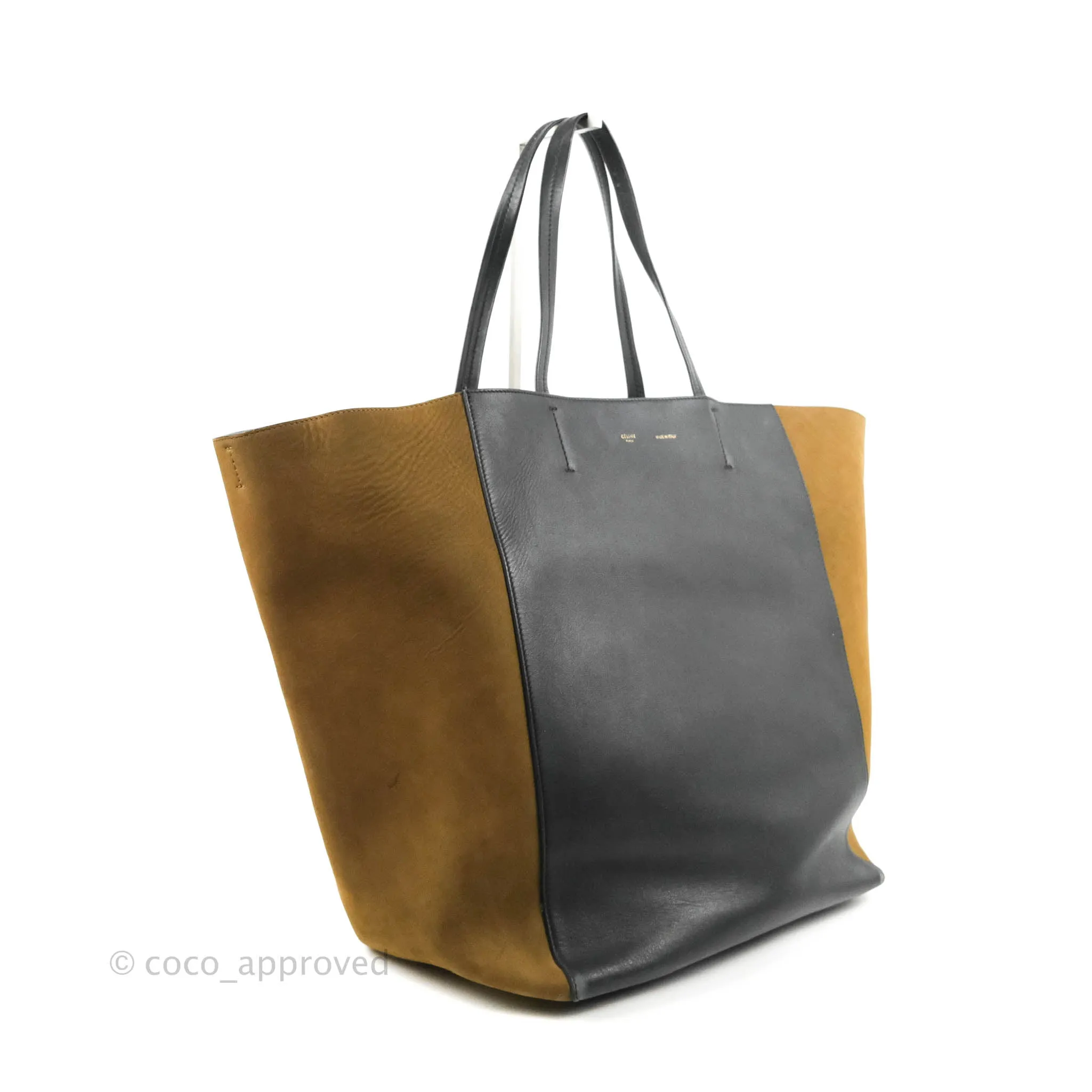 Celine Large Cabas Phantom Brown Suede Black Calfskin