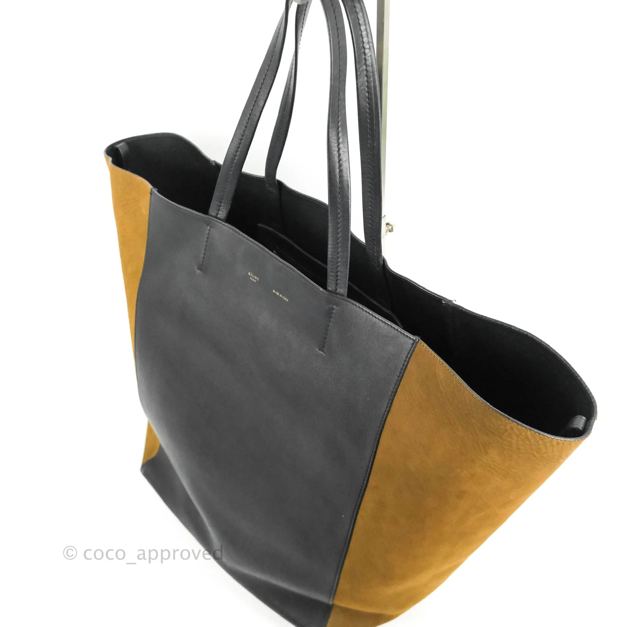 Celine Large Cabas Phantom Brown Suede Black Calfskin