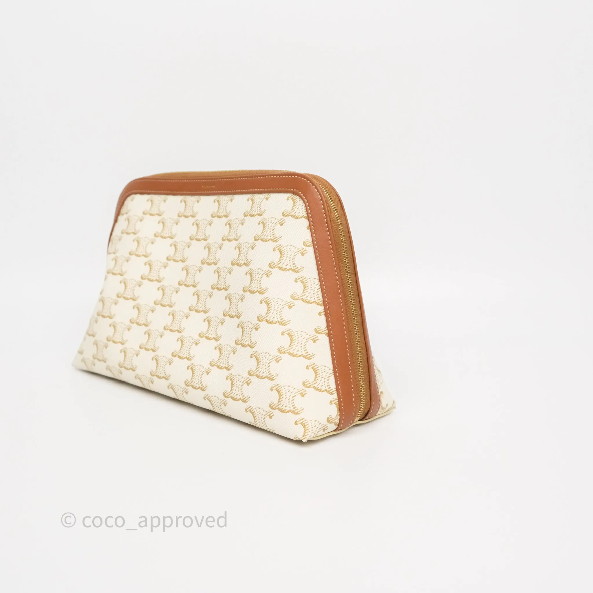 Celine Large Cosmetic Pouch White Triomphe Canvas