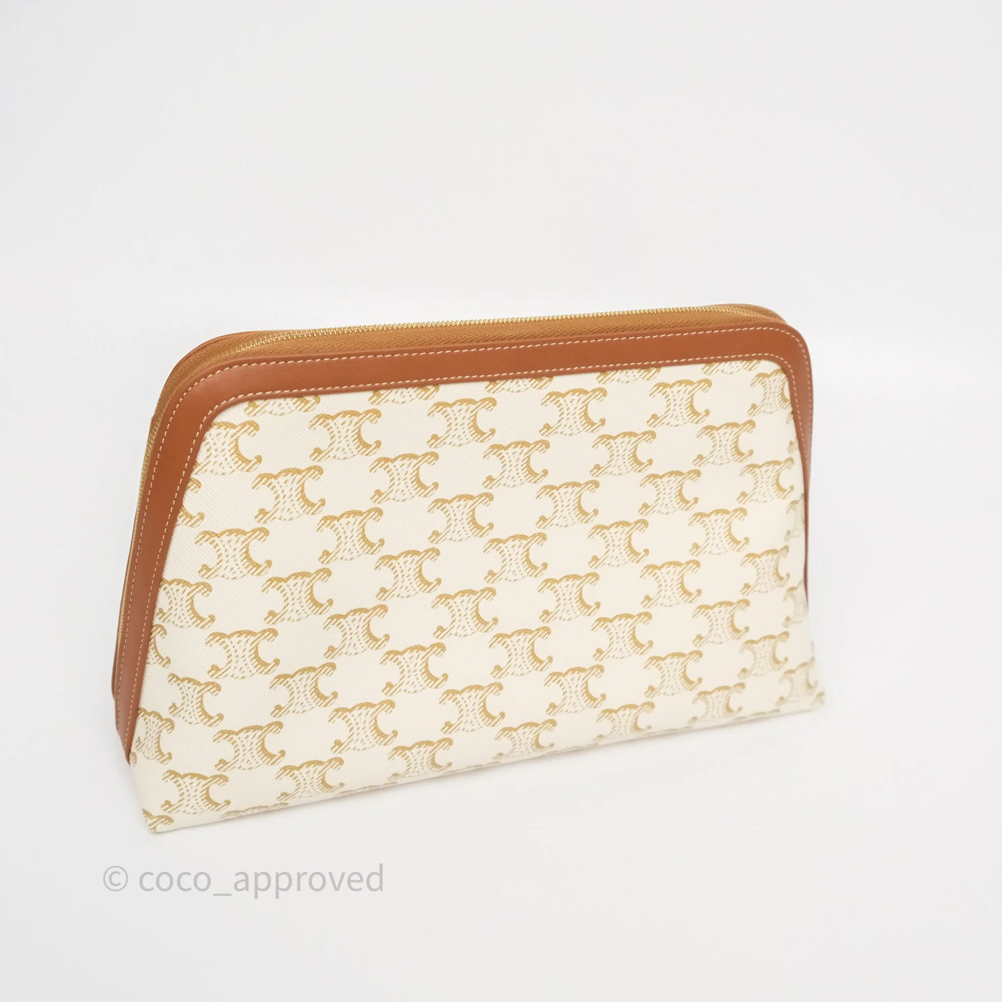 Celine Large Cosmetic Pouch White Triomphe Canvas