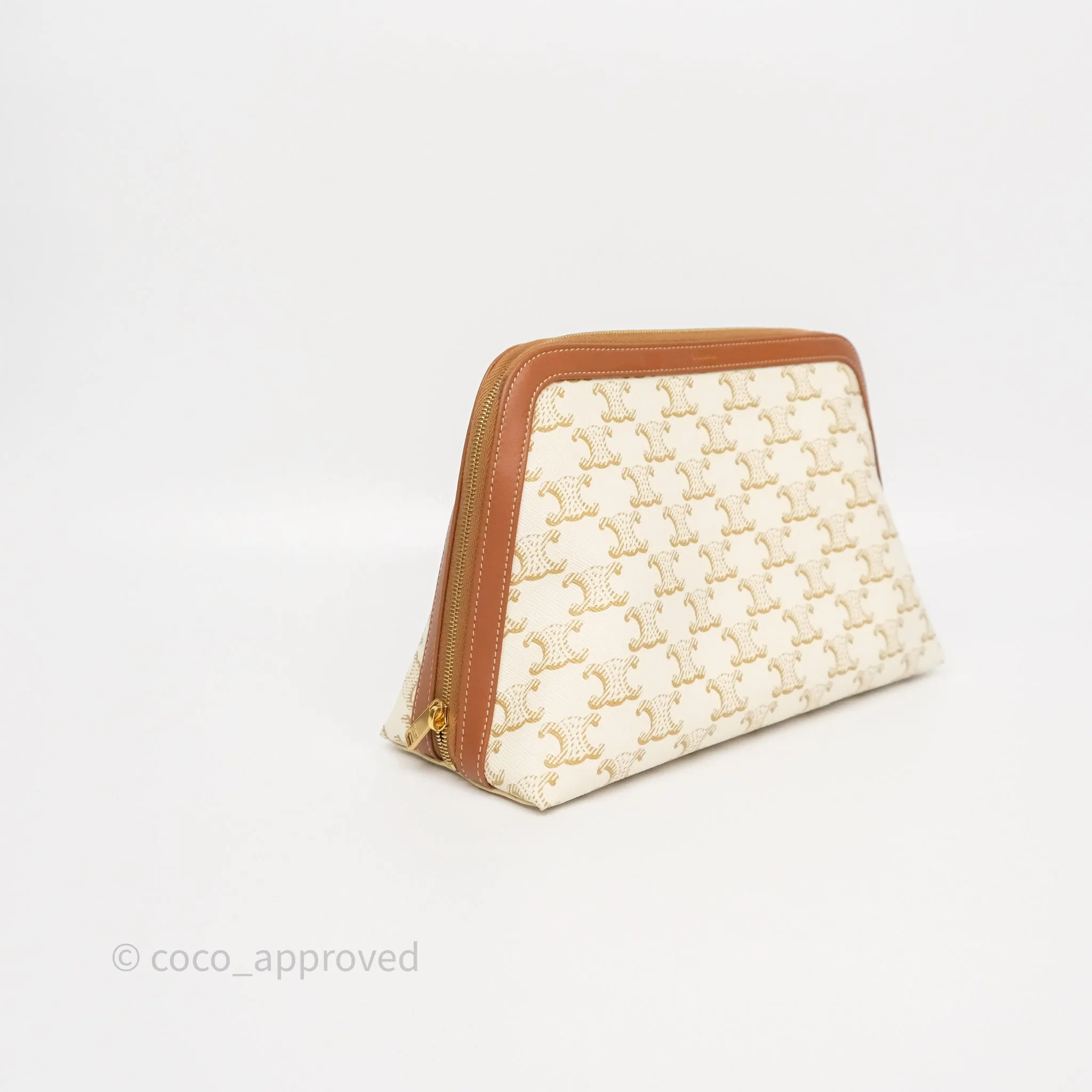 Celine Large Cosmetic Pouch White Triomphe Canvas