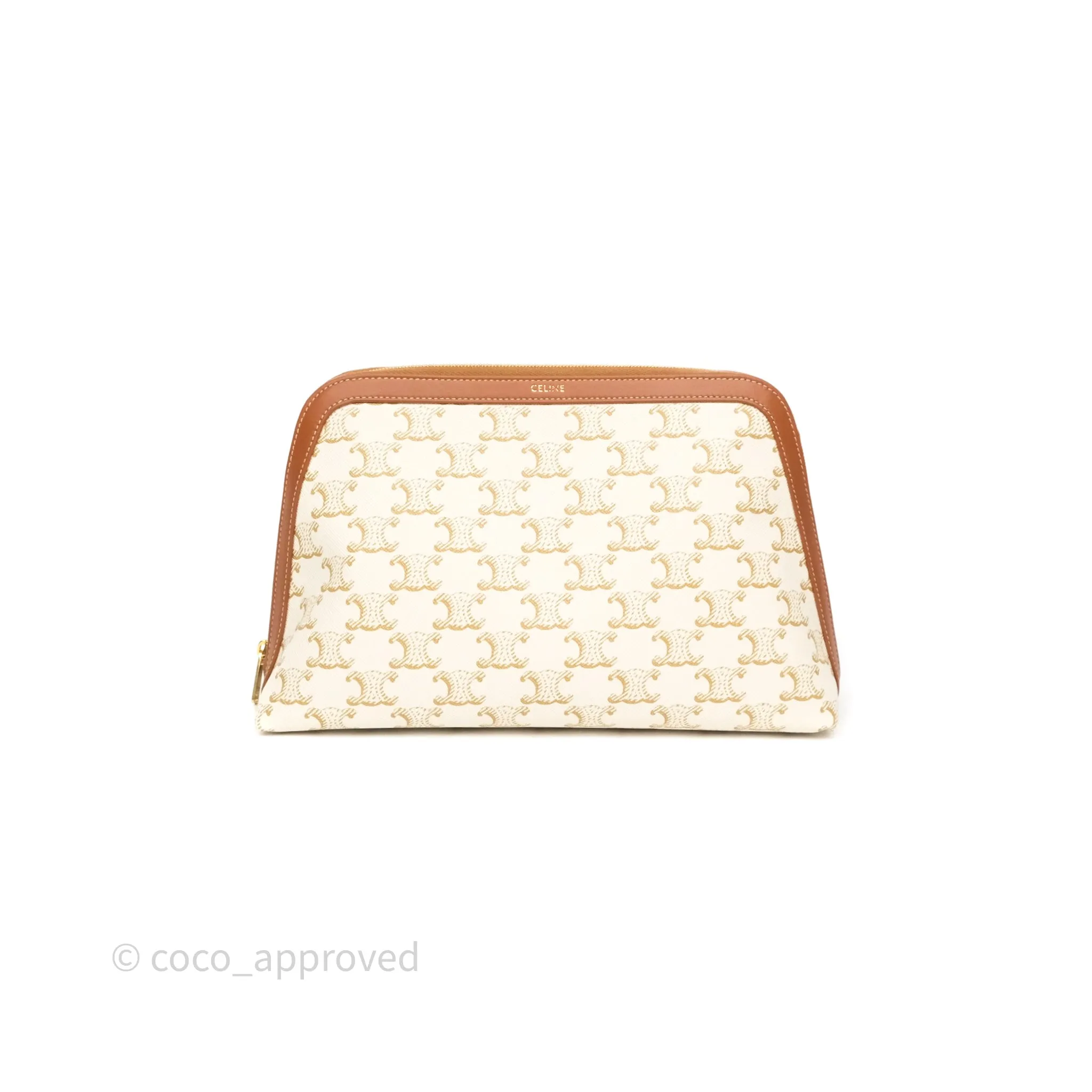 Celine Large Cosmetic Pouch White Triomphe Canvas