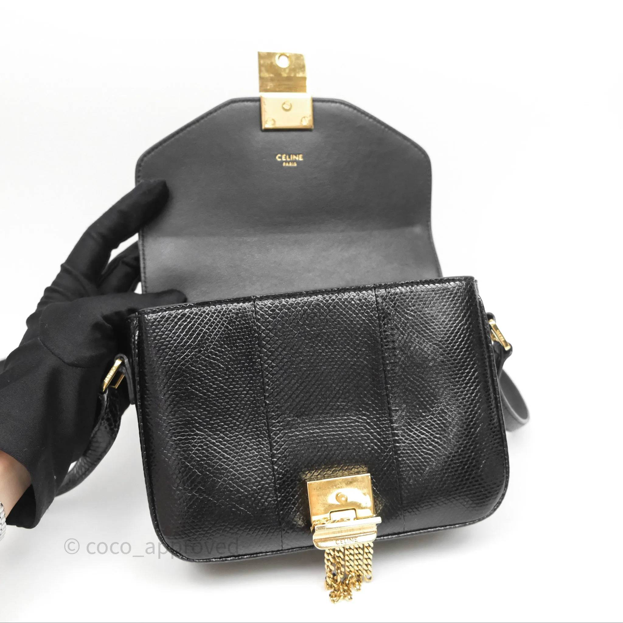 Celine Lizard Small Pampille C Bag Black Gold Hardware
