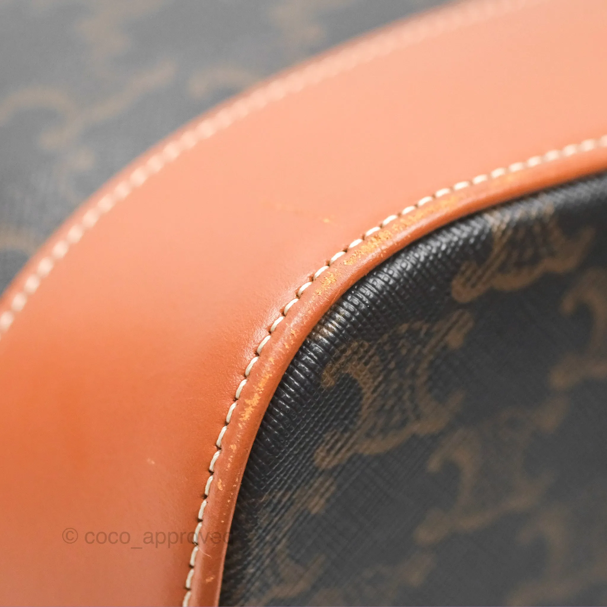 Celine Medium Bucket Bag Triomphe Canvas Tan Calfskin