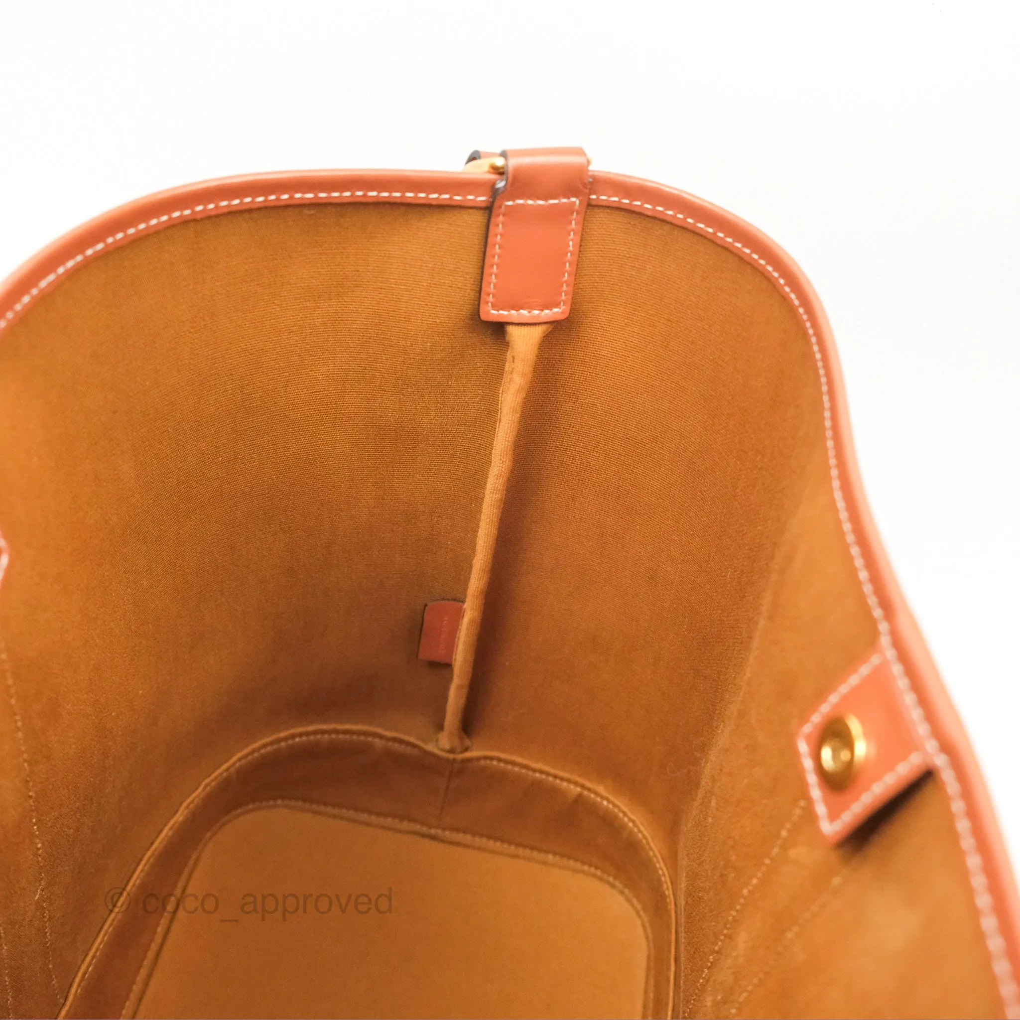 Celine Medium Bucket Bag Triomphe Canvas Tan Calfskin
