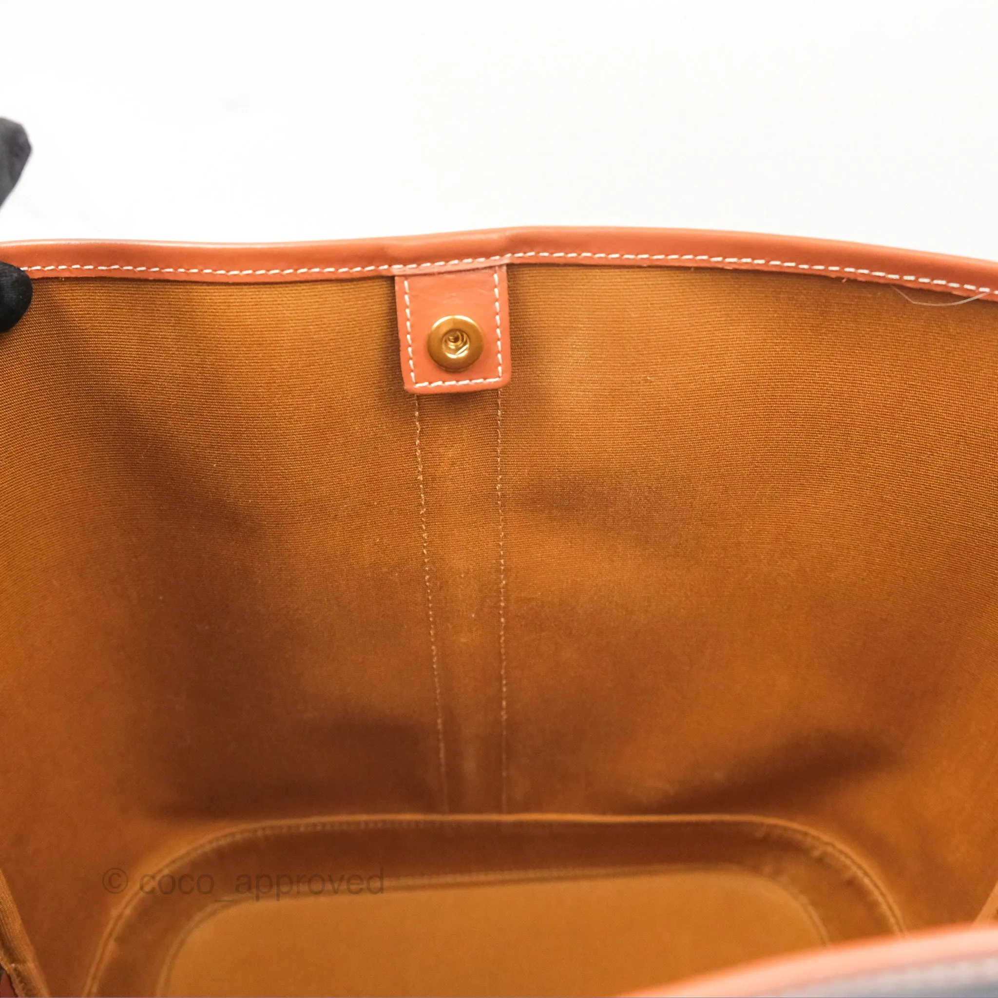 Celine Medium Bucket Bag Triomphe Canvas Tan Calfskin