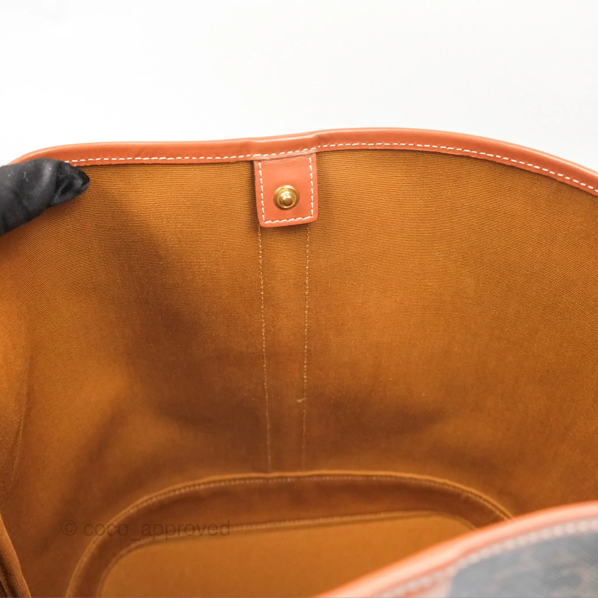 Celine Medium Bucket Bag Triomphe Canvas Tan Calfskin