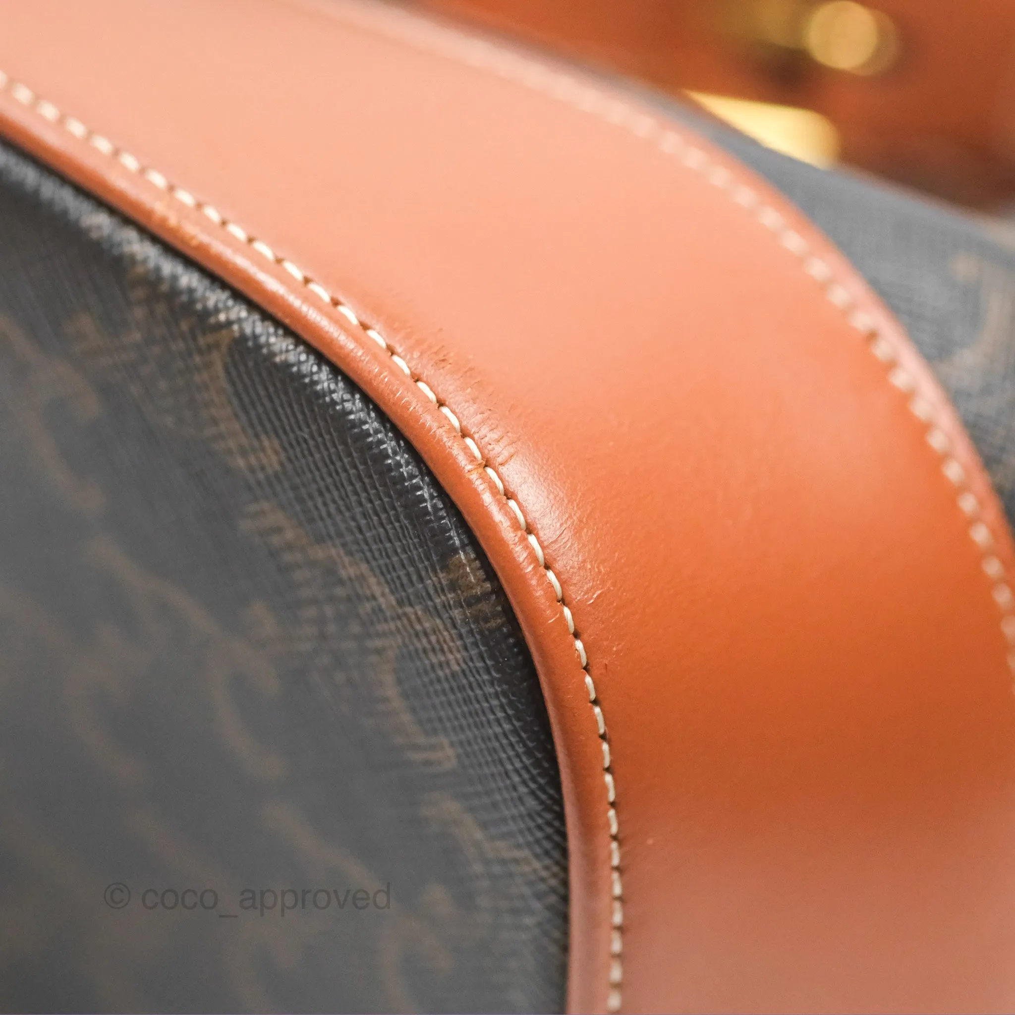 Celine Medium Bucket Bag Triomphe Canvas Tan Calfskin