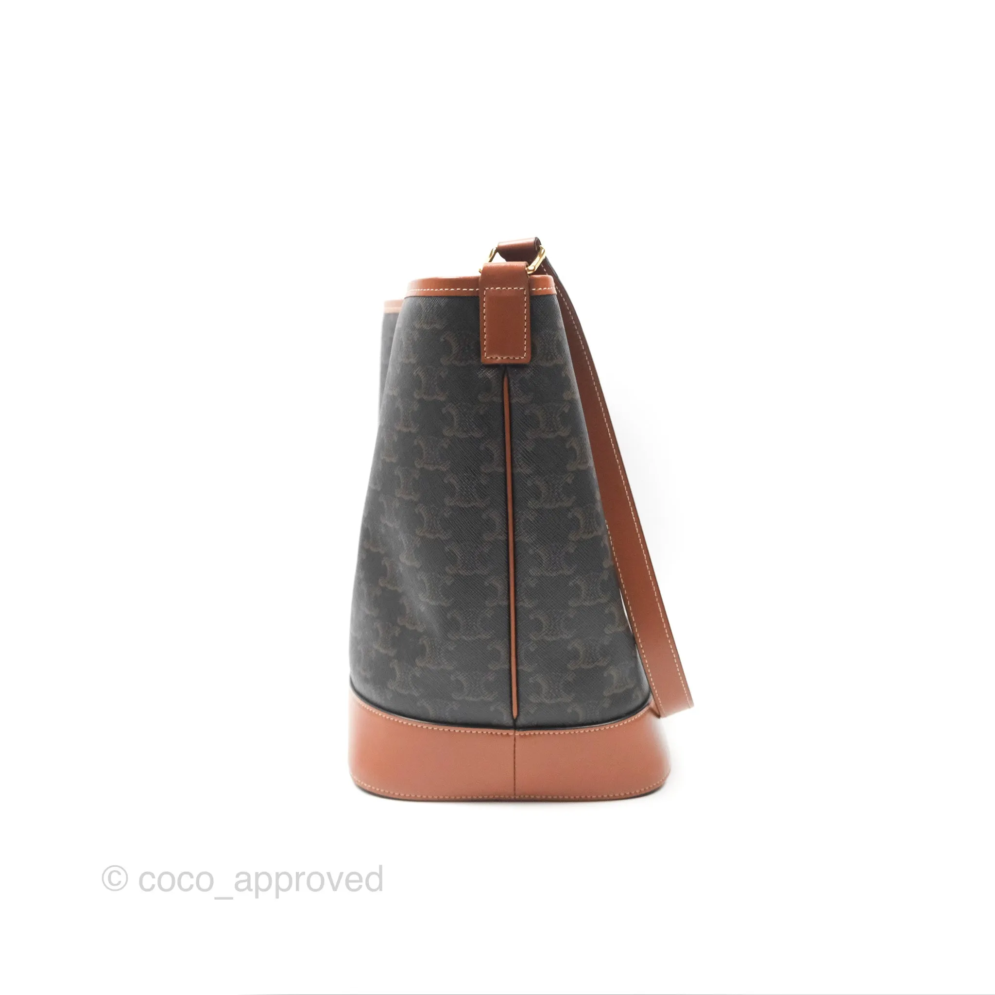 Celine Medium Bucket Bag Triomphe Canvas Tan Calfskin
