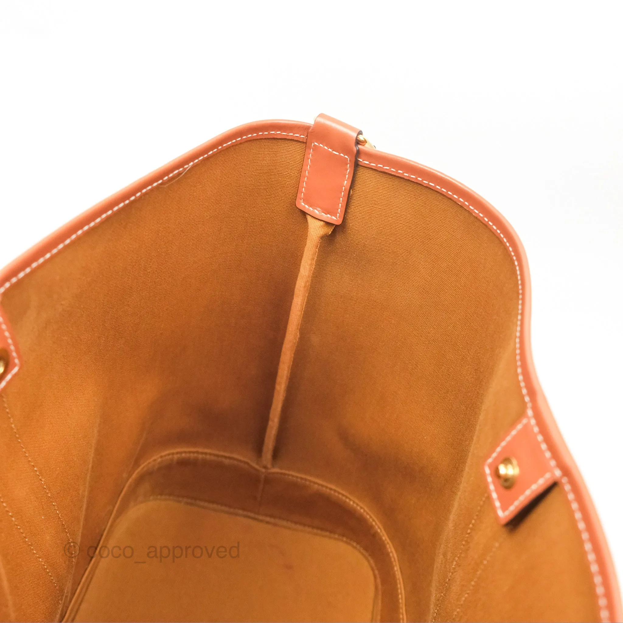 Celine Medium Bucket Bag Triomphe Canvas Tan Calfskin