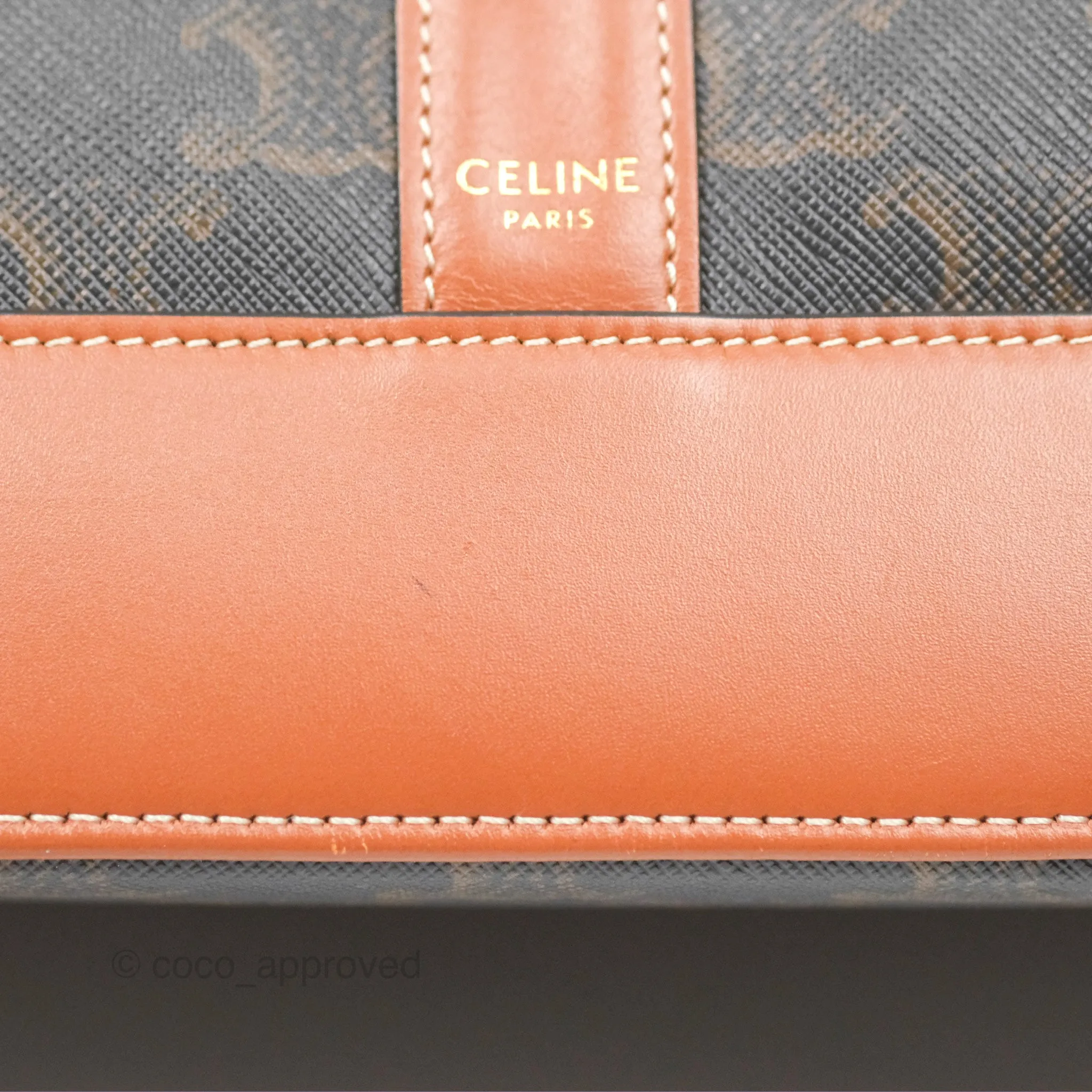 Celine Medium Bucket Bag Triomphe Canvas Tan Calfskin