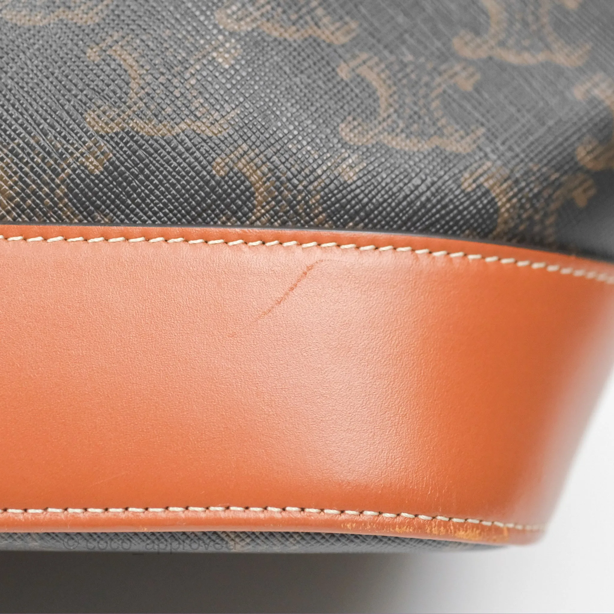 Celine Medium Bucket Bag Triomphe Canvas Tan Calfskin