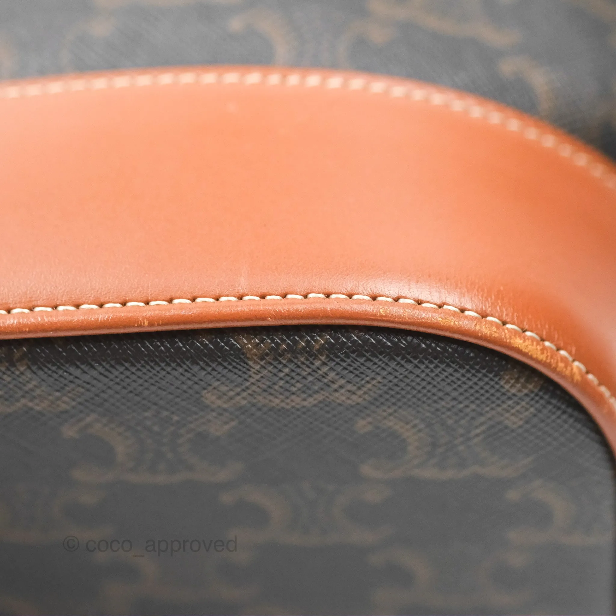 Celine Medium Bucket Bag Triomphe Canvas Tan Calfskin