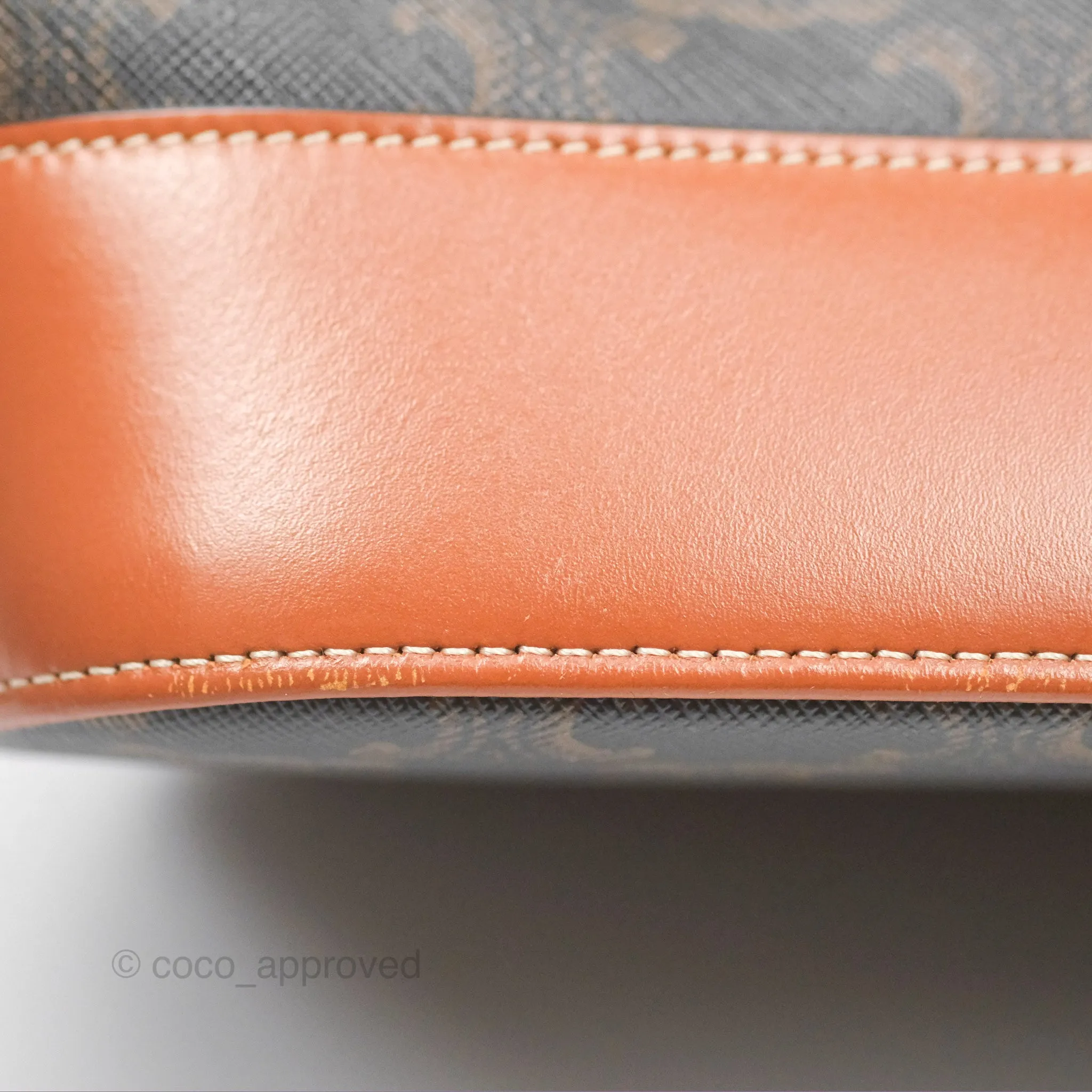 Celine Medium Bucket Bag Triomphe Canvas Tan Calfskin