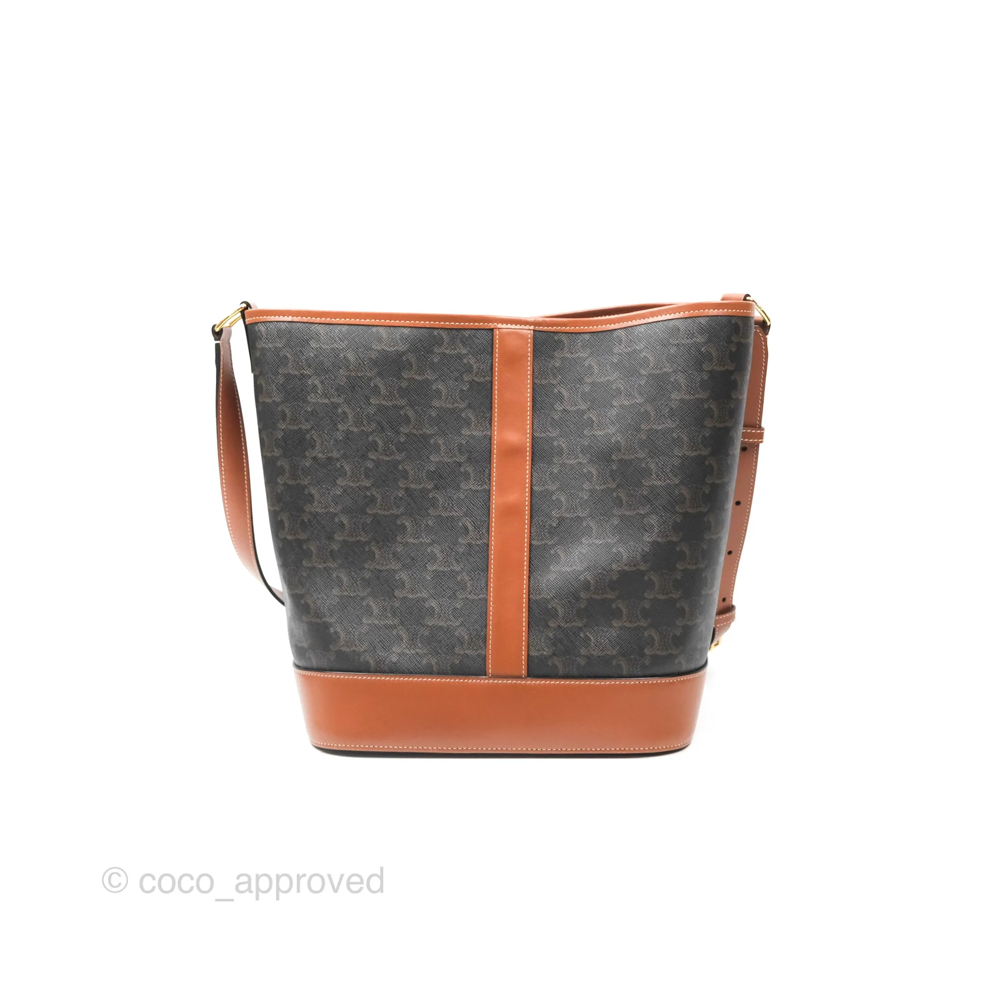 Celine Medium Bucket Bag Triomphe Canvas Tan Calfskin