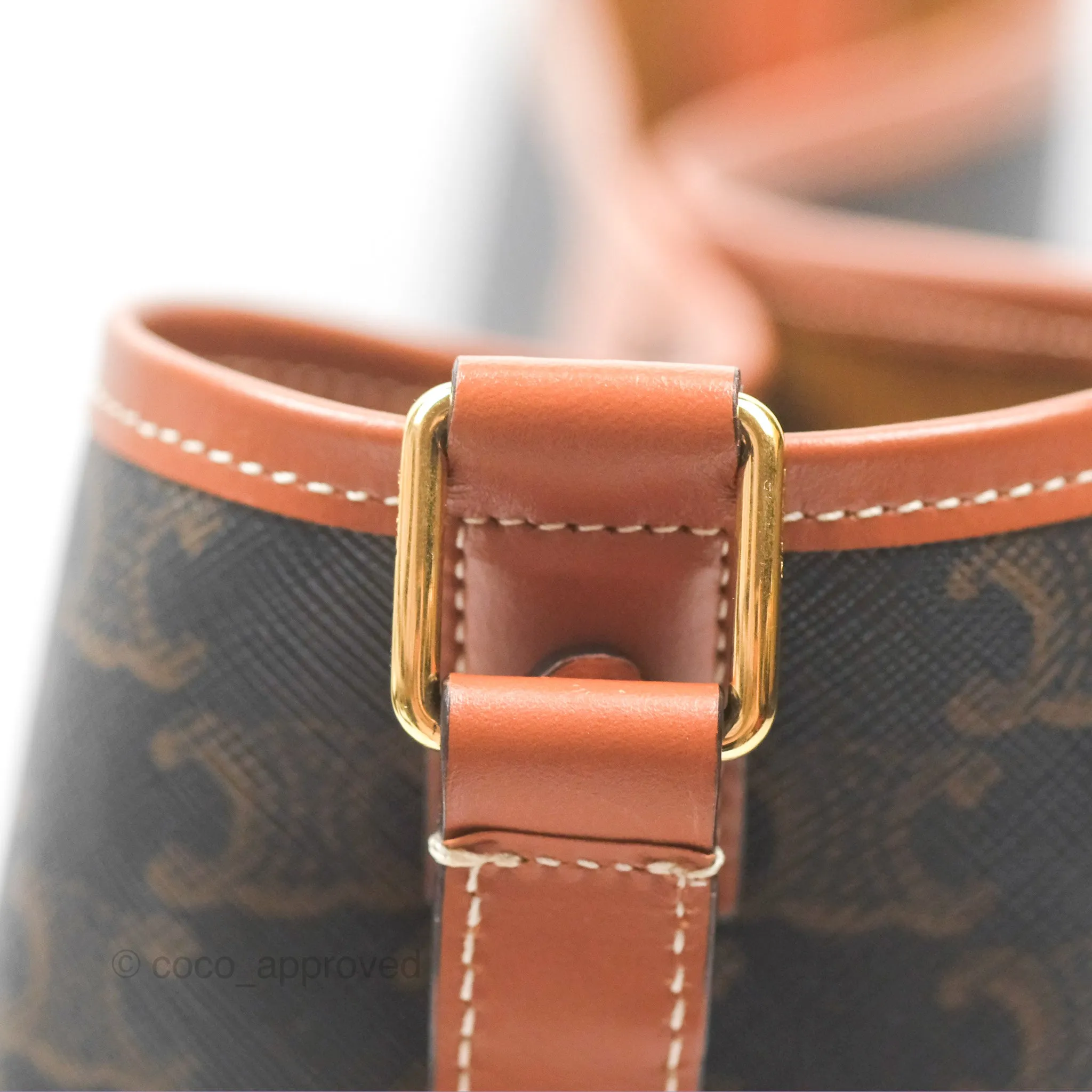 Celine Medium Bucket Bag Triomphe Canvas Tan Calfskin