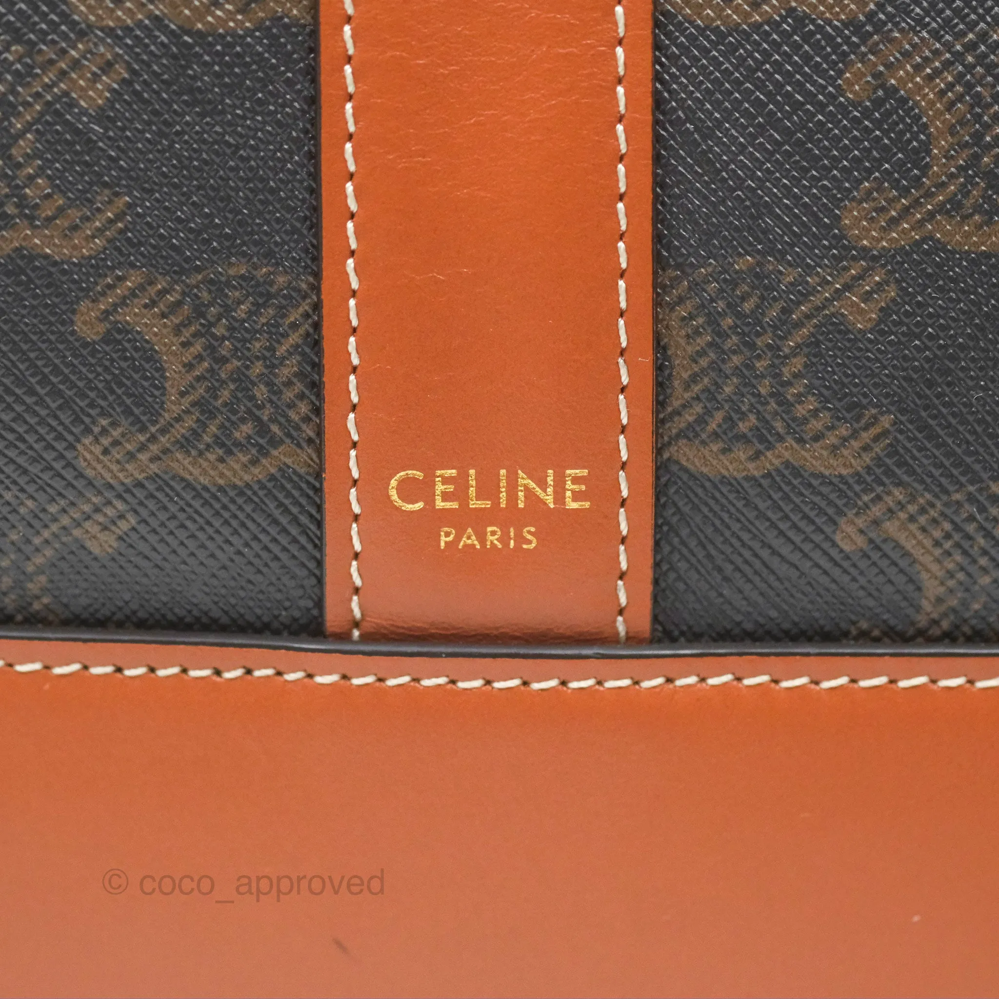 Celine Medium Bucket Bag Triomphe Canvas Tan Calfskin