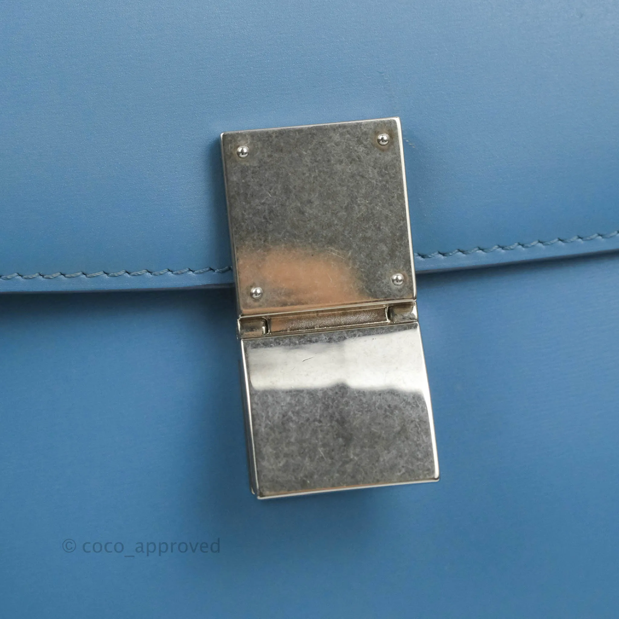 Celine Medium Classic Box Flap Blue Calfskin Silver Hardware