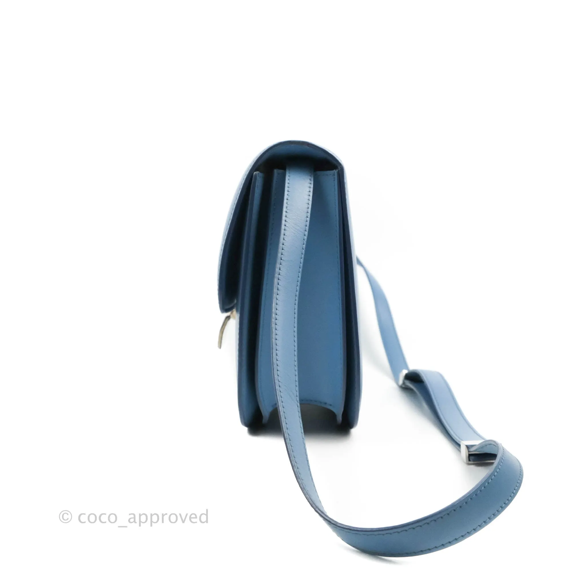 Celine Medium Classic Box Flap Blue Calfskin Silver Hardware