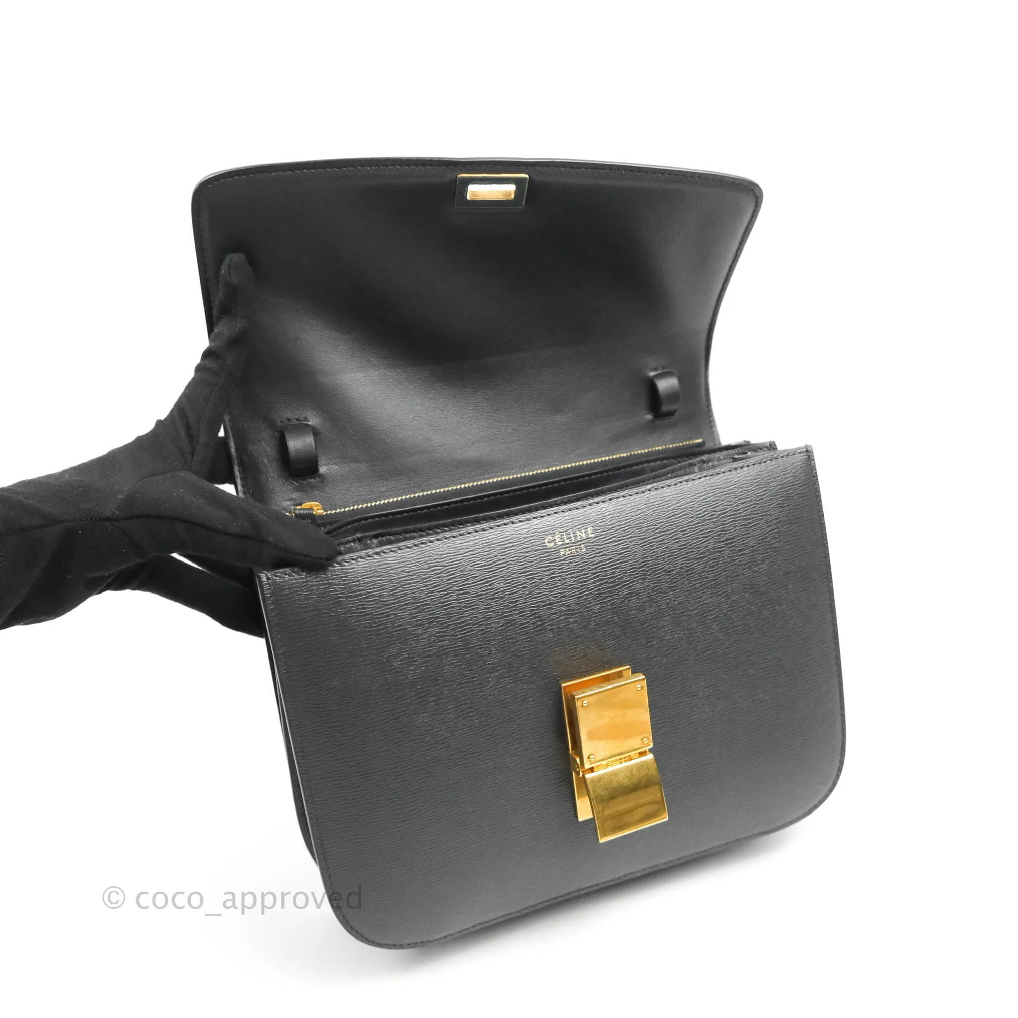 Celine Medium Classic Box Flap Dark Grey Liege Calfskin