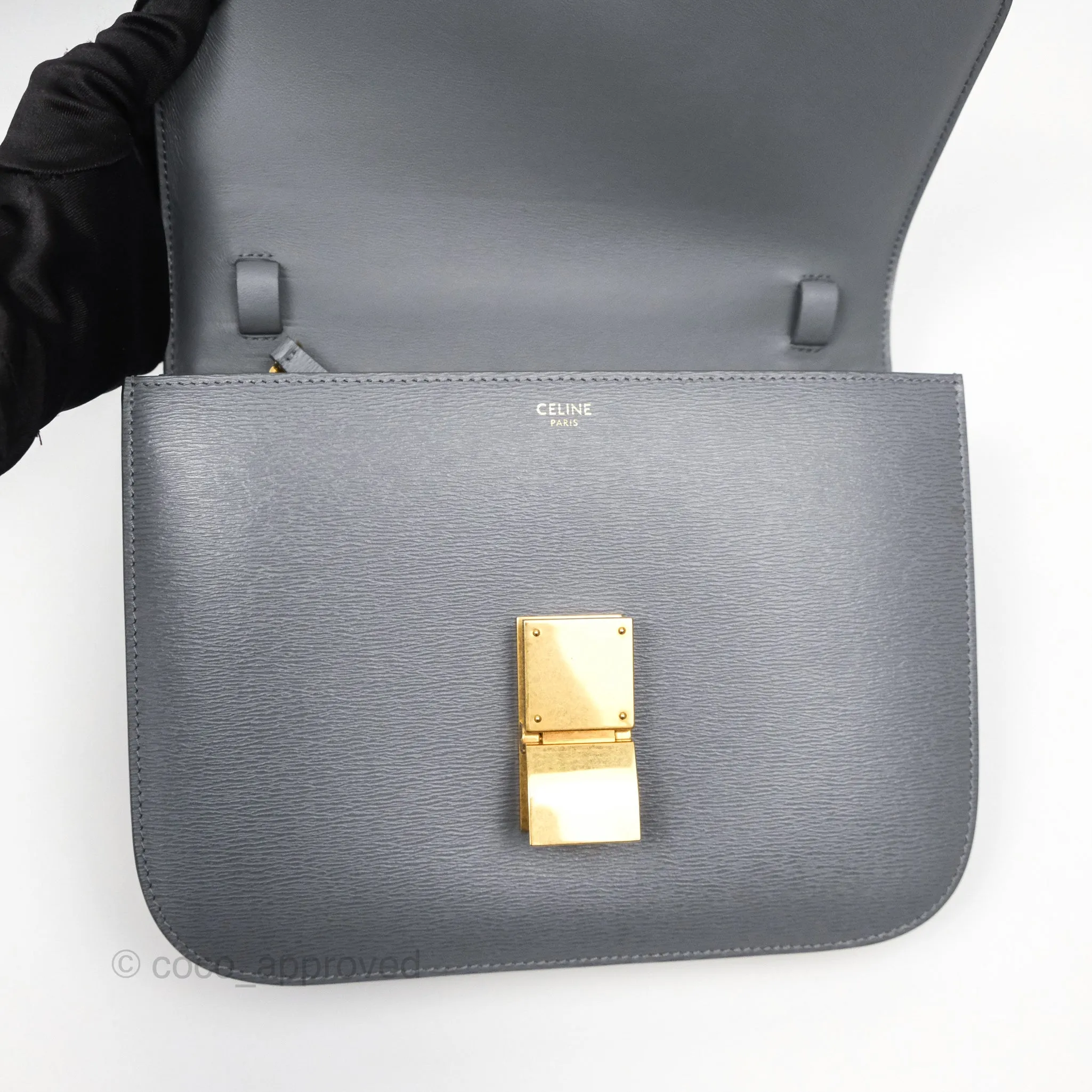 Celine Medium Classic Box Flap Grey Liege Calfskin