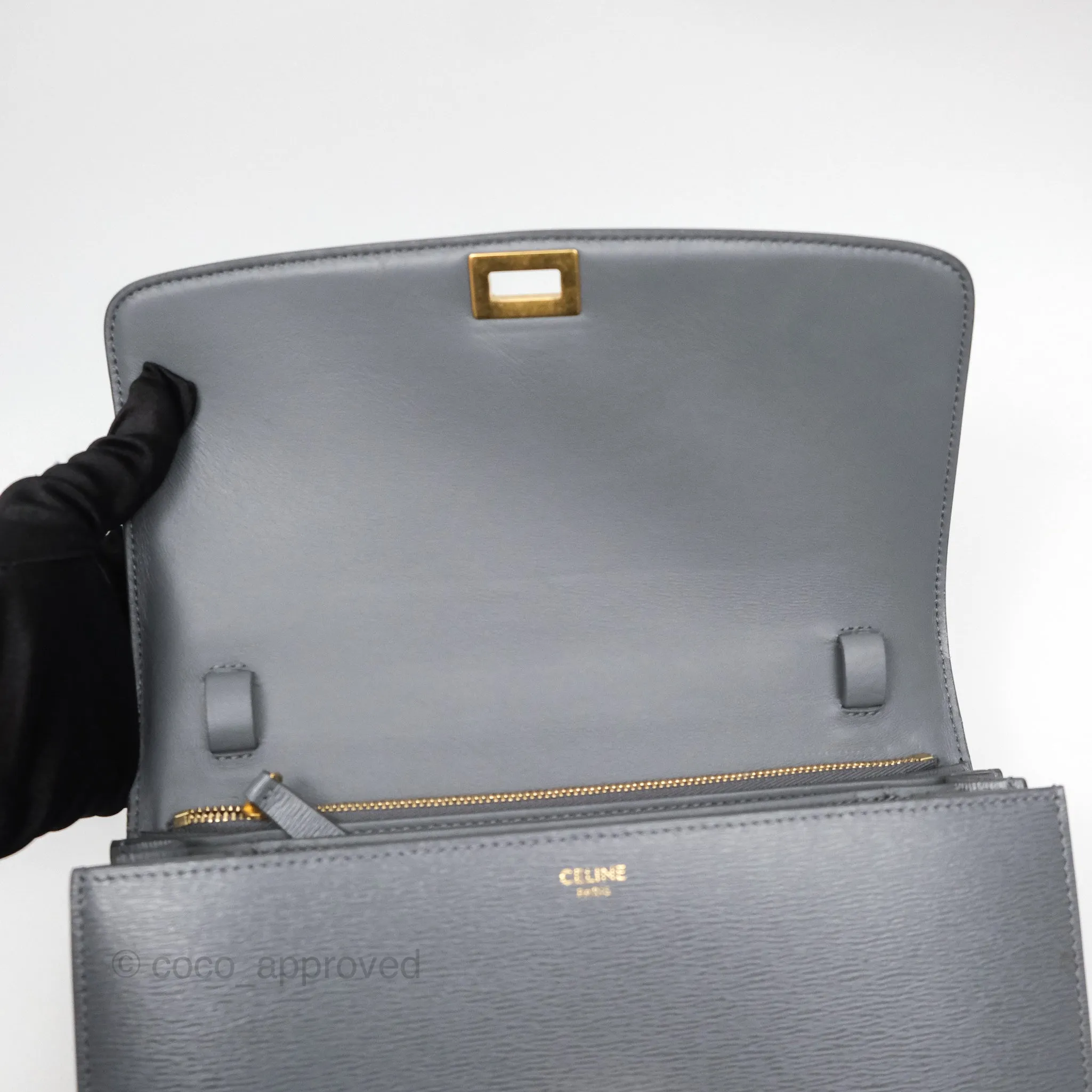 Celine Medium Classic Box Flap Grey Liege Calfskin