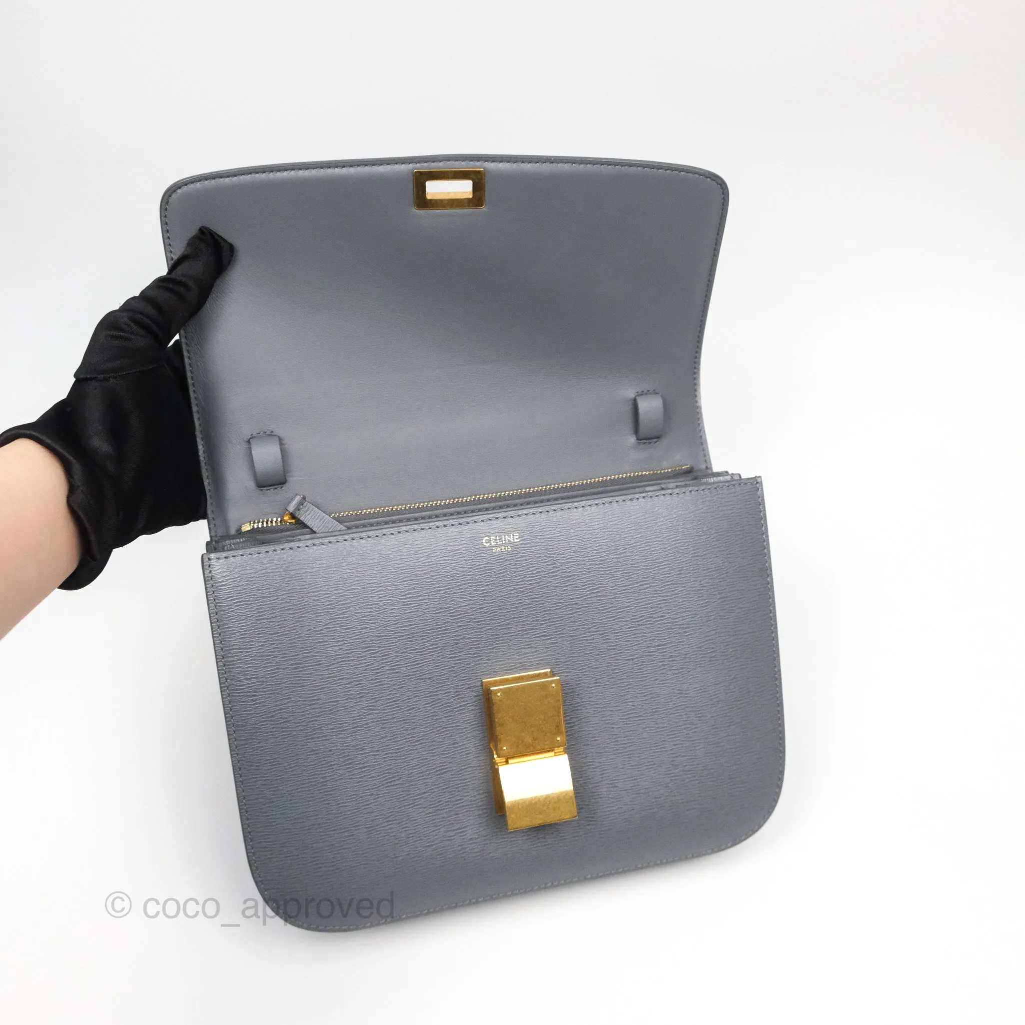Celine Medium Classic Box Flap Grey Liege Calfskin