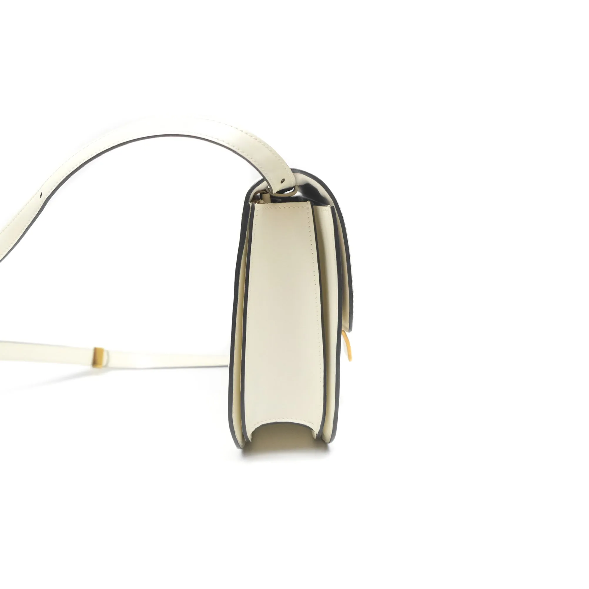 Celine Medium Classic Box Flap White Patent Gold Hardware
