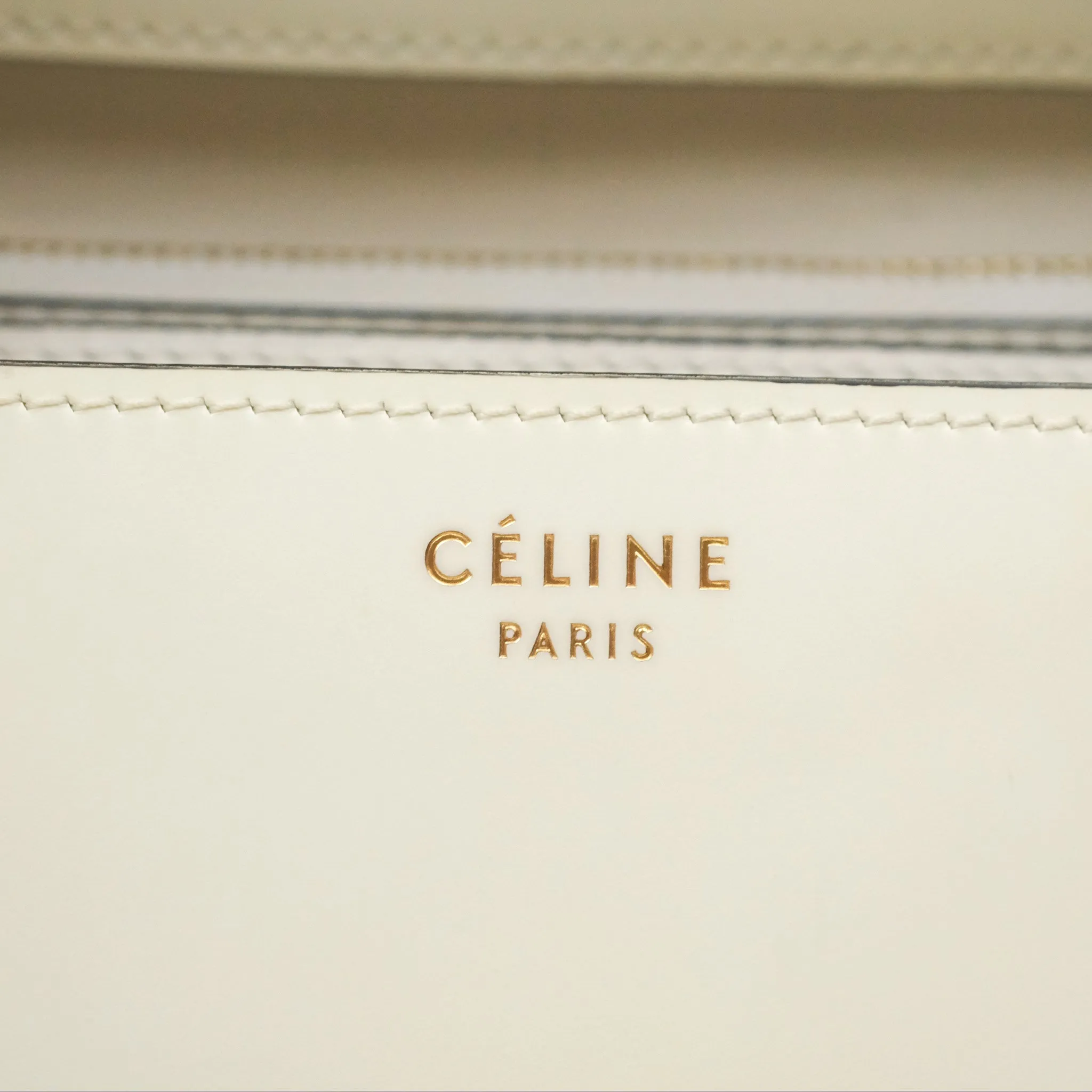 Celine Medium Classic Box Flap White Patent Gold Hardware