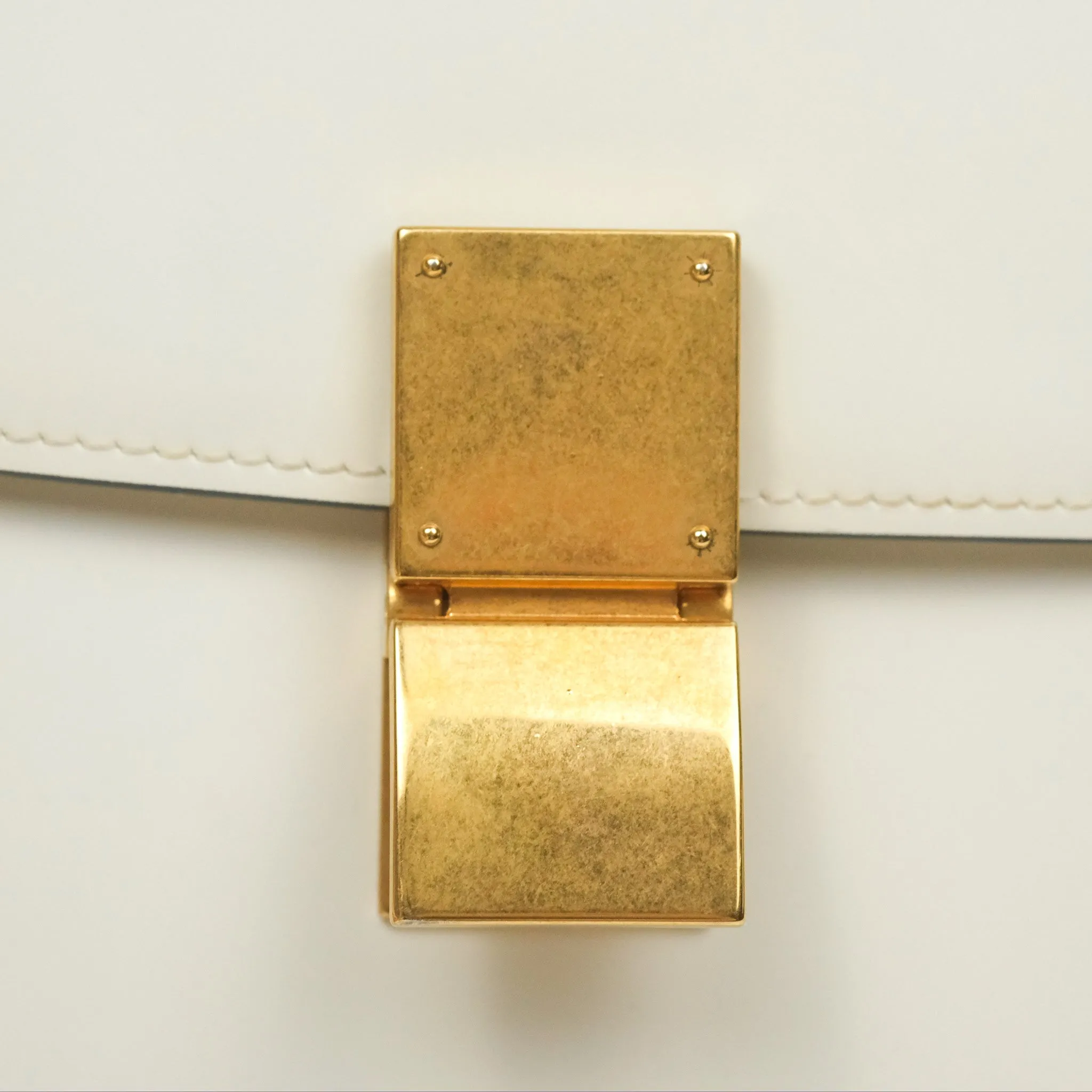 Celine Medium Classic Box Flap White Patent Gold Hardware