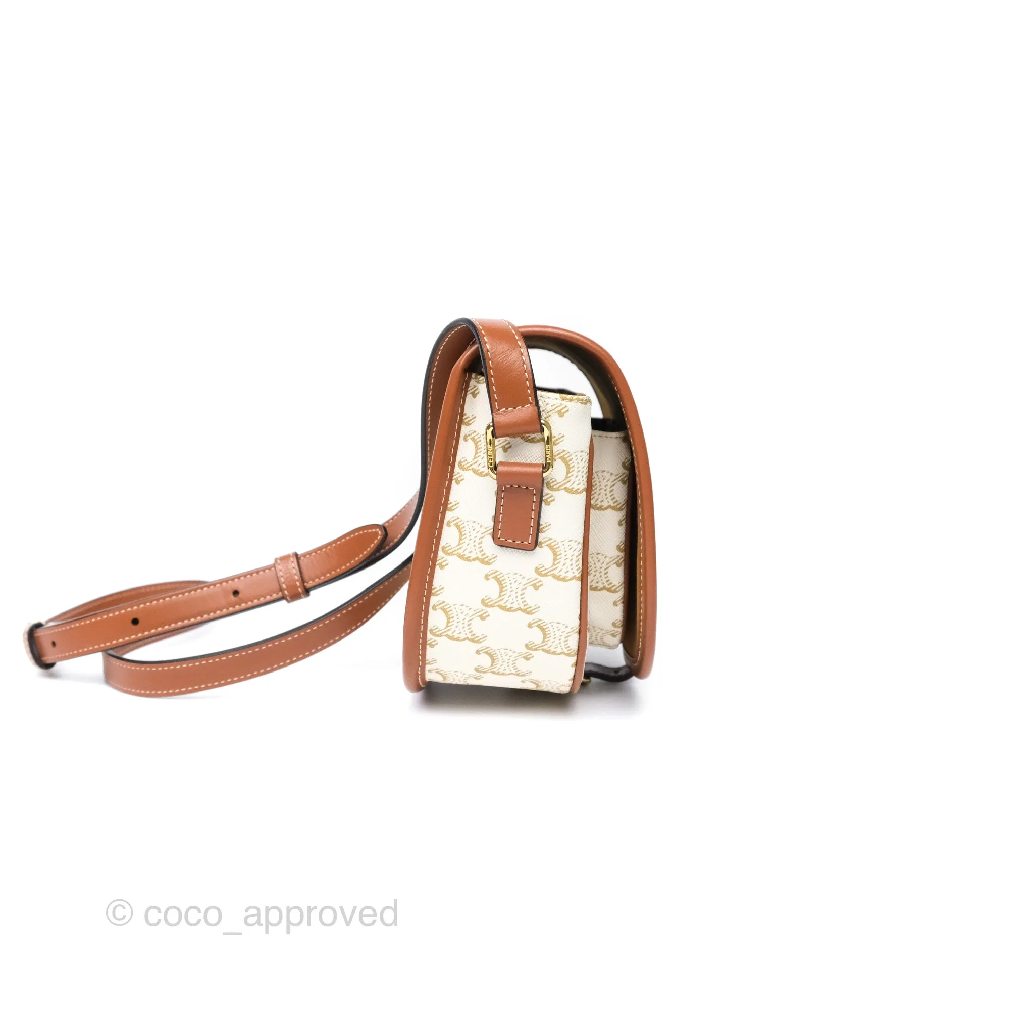 Celine Medium Folco Bag Triomphe Canvas White