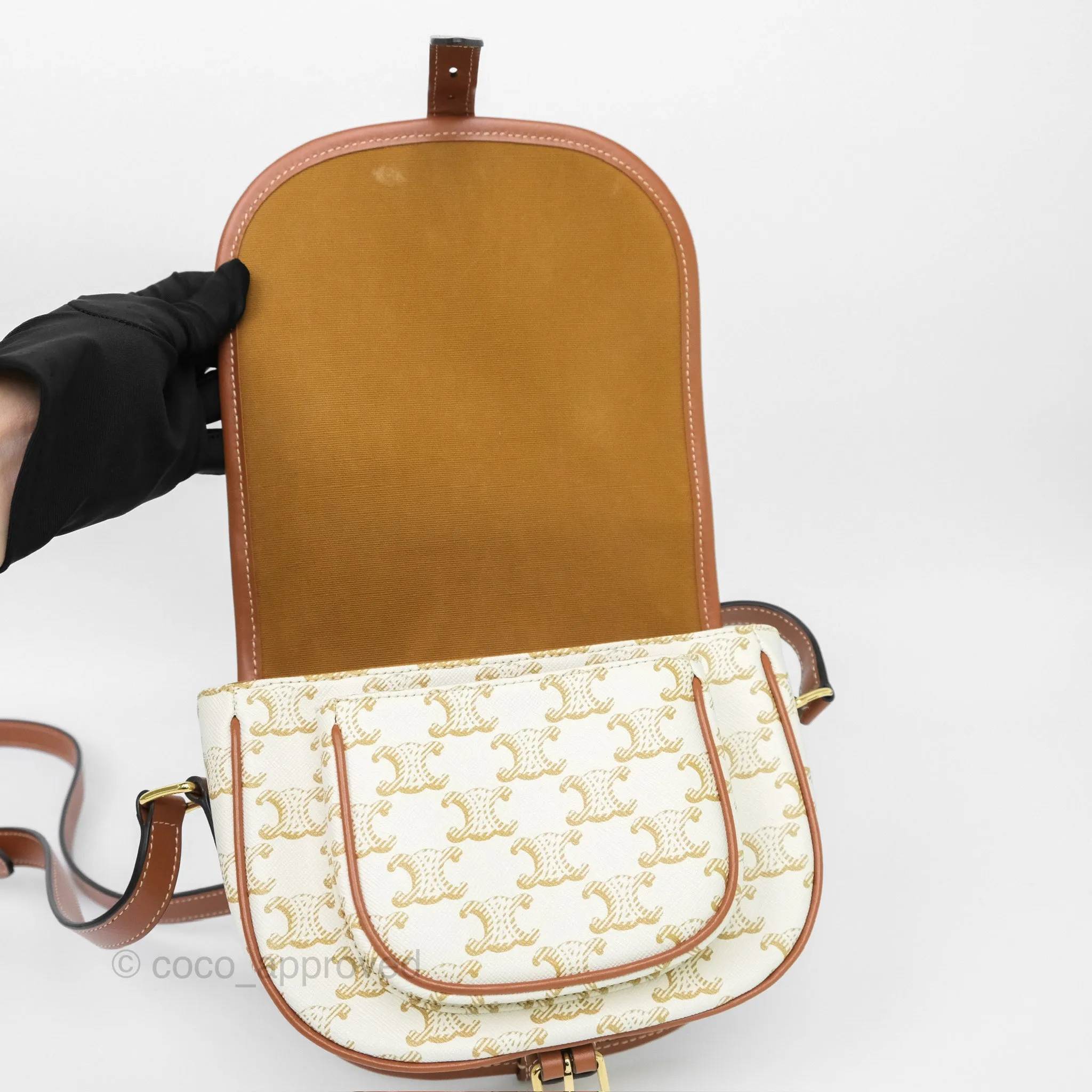 Celine Medium Folco Bag Triomphe Canvas White