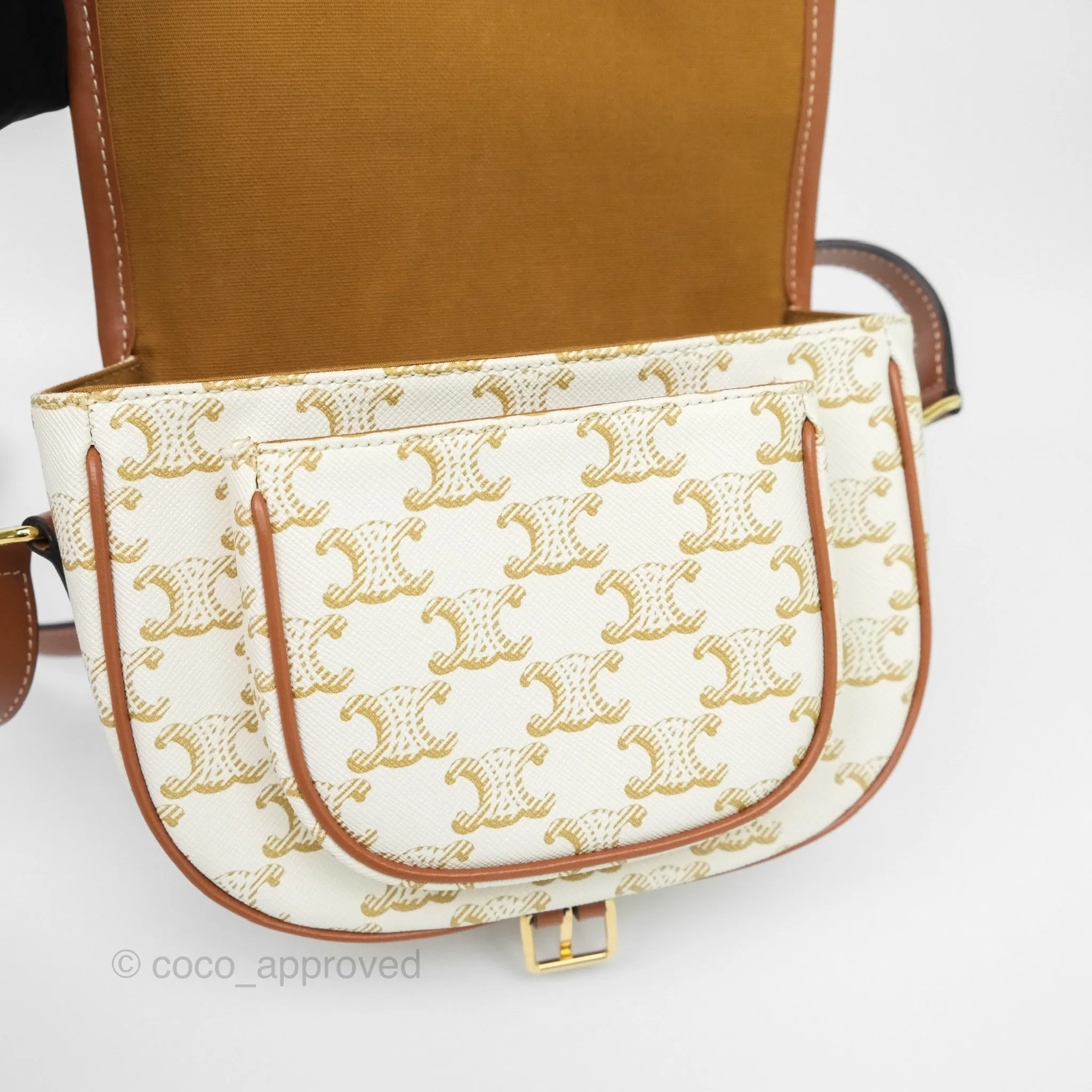 Celine Medium Folco Bag Triomphe Canvas White