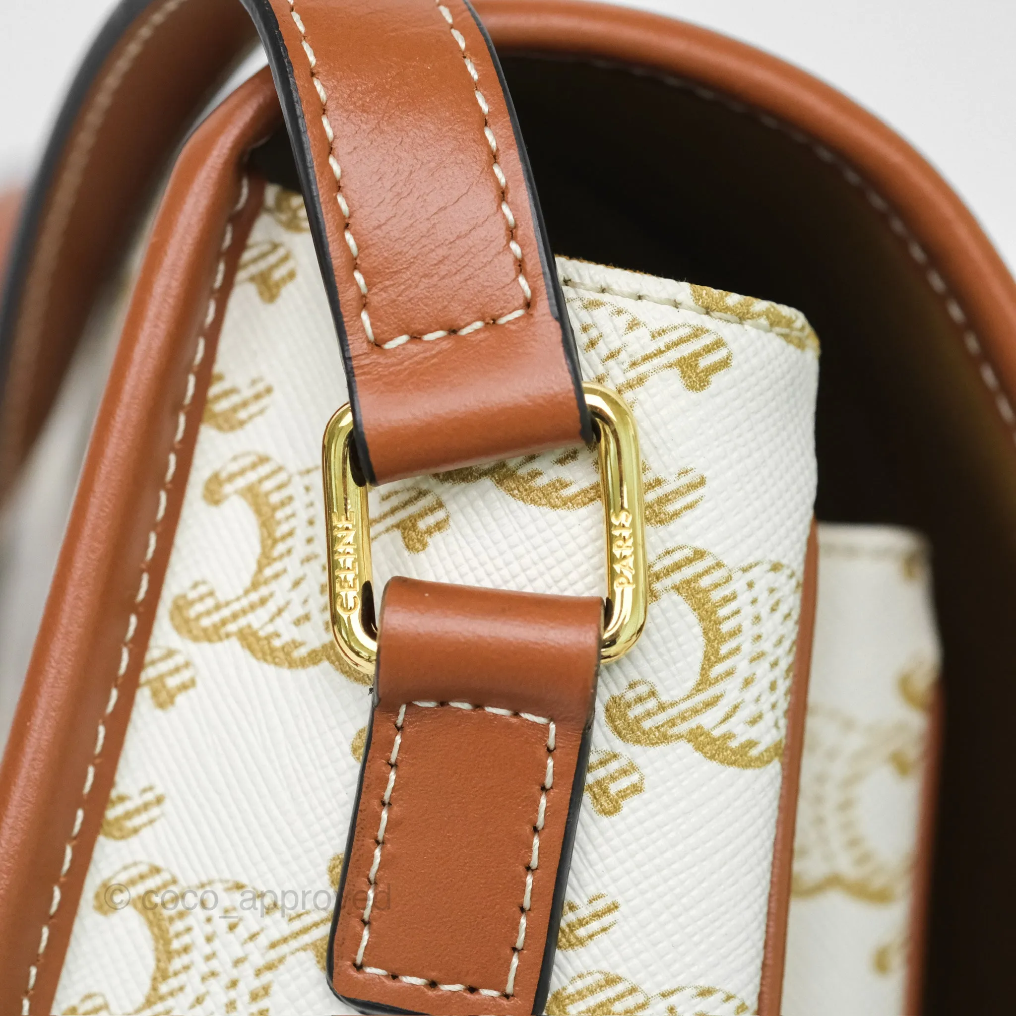Celine Medium Folco Bag Triomphe Canvas White
