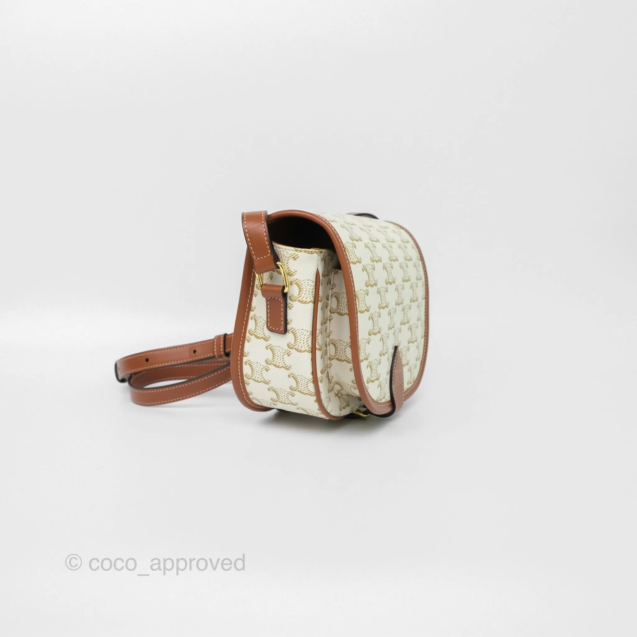 Celine Medium Folco Bag Triomphe Canvas White