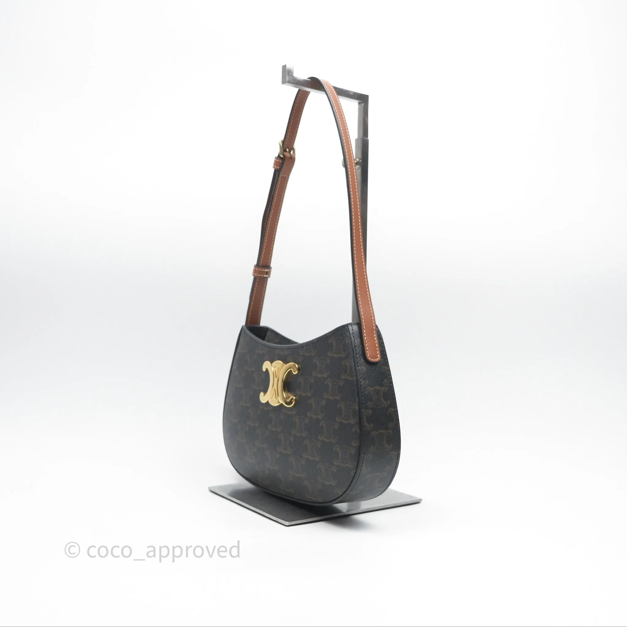 Celine Medium Tilly Bag In Triomphe Canvas and Calfskin Tan