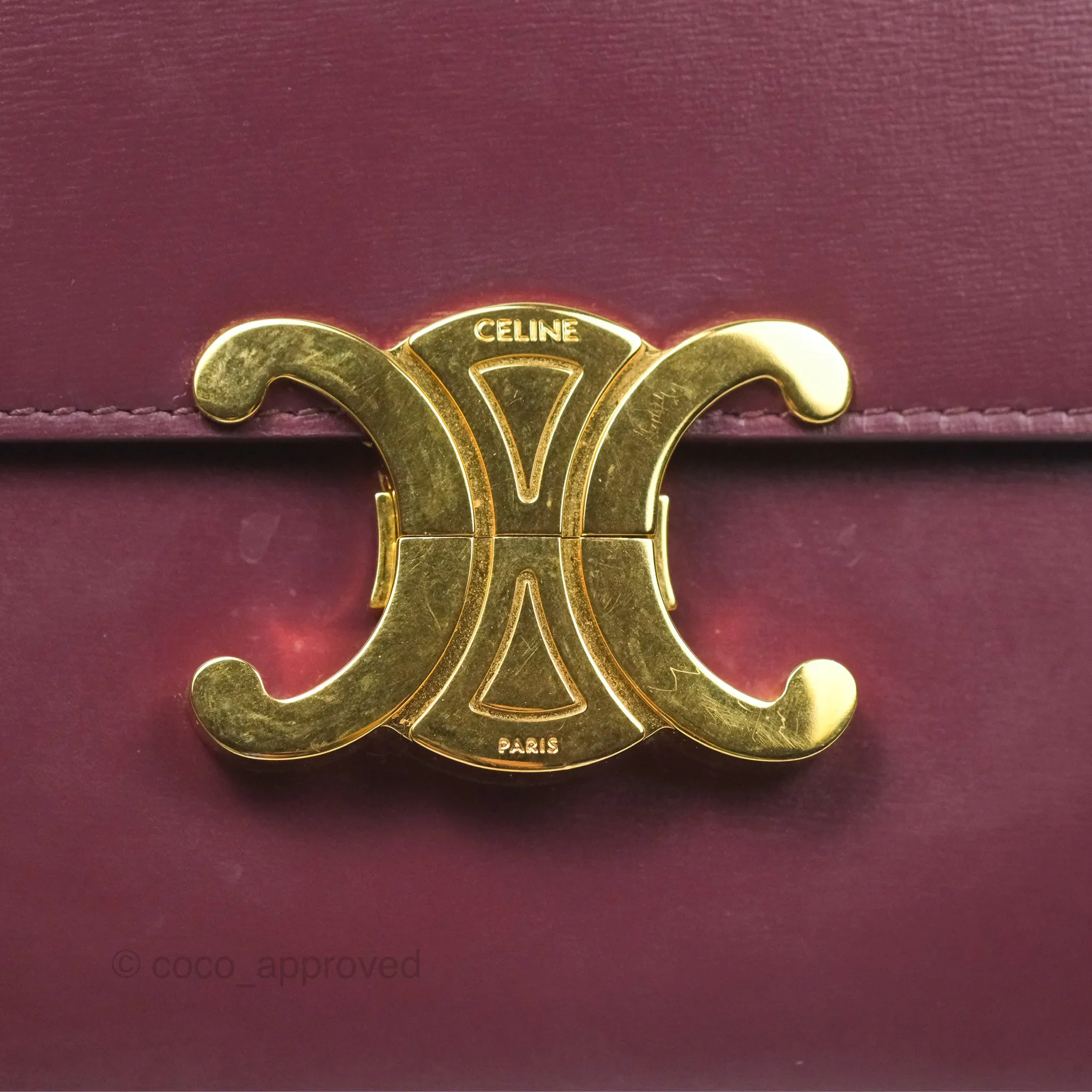 Celine Medium Triomphe Acai Burgundy Shiny Calfskin
