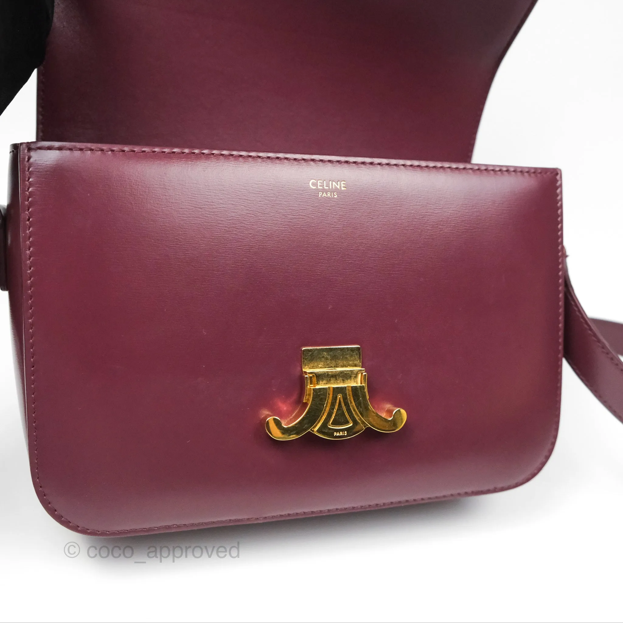 Celine Medium Triomphe Acai Burgundy Shiny Calfskin