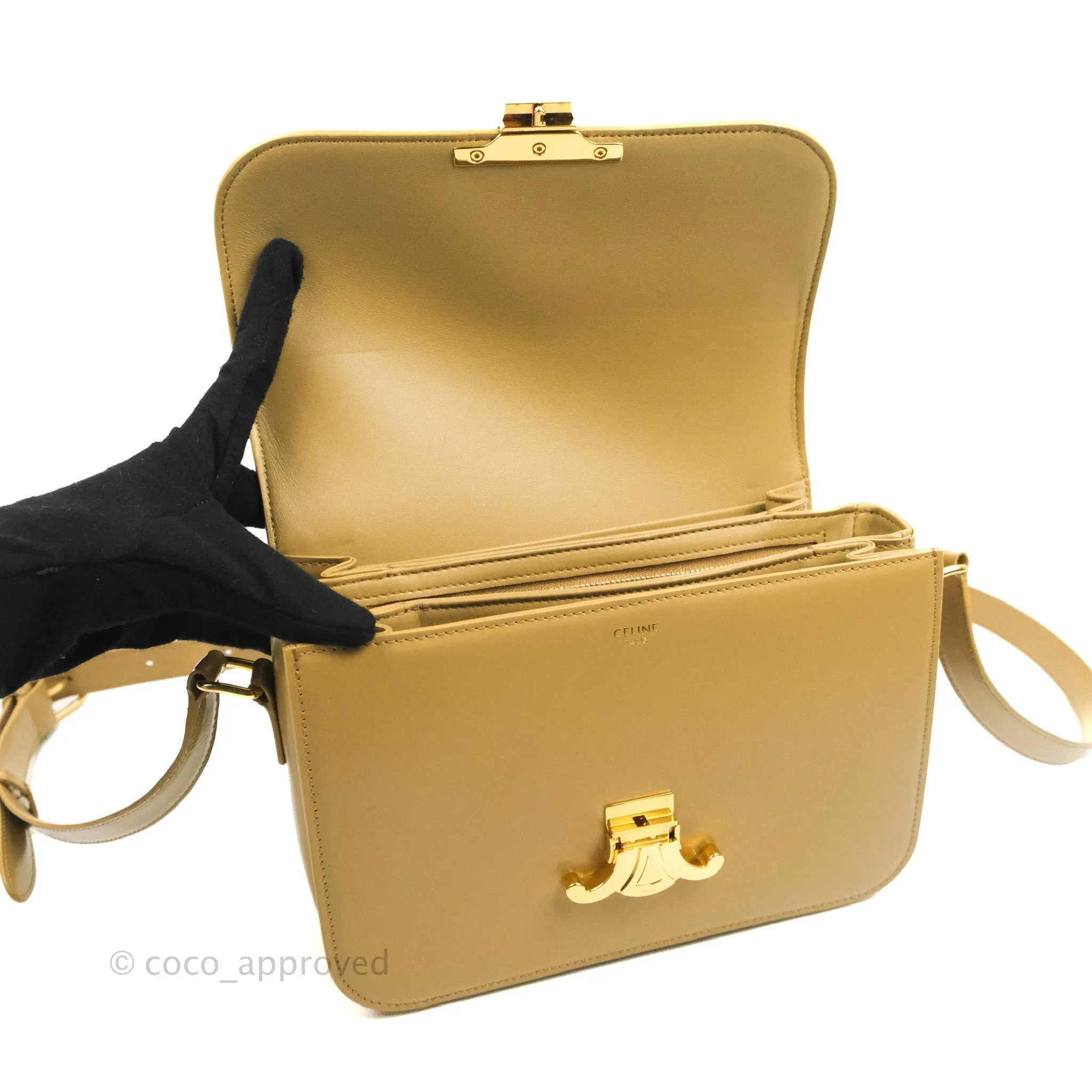Celine Medium Triomphe Bag Olive Shiny Calfskin