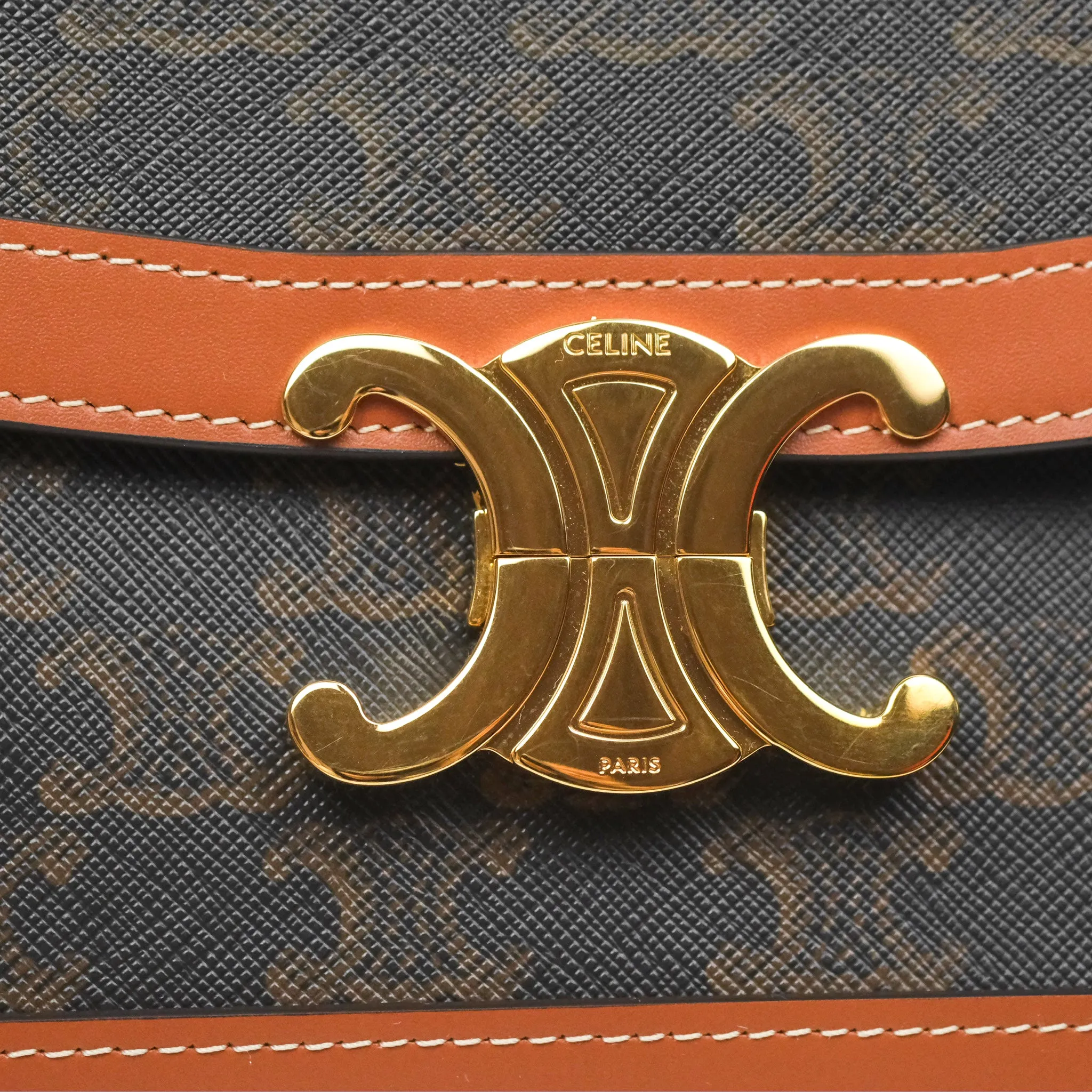 Celine Medium Triomphe Bag Triomphe Canvas Tan Calfskin