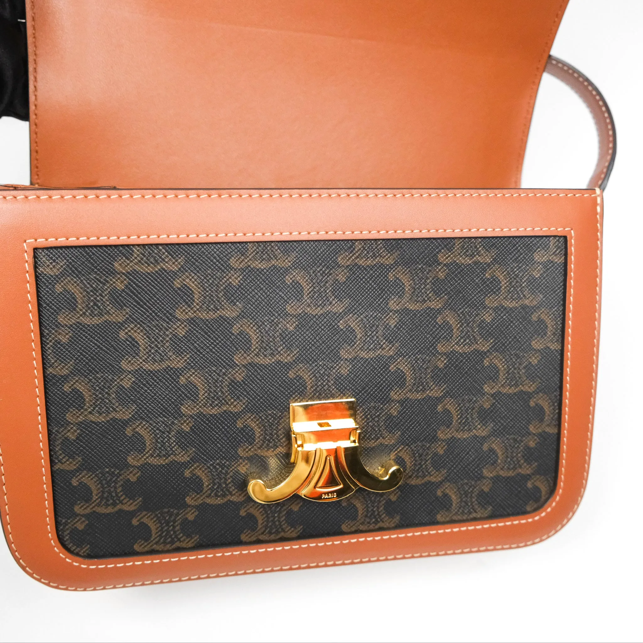 Celine Medium Triomphe Bag Triomphe Canvas Tan Calfskin