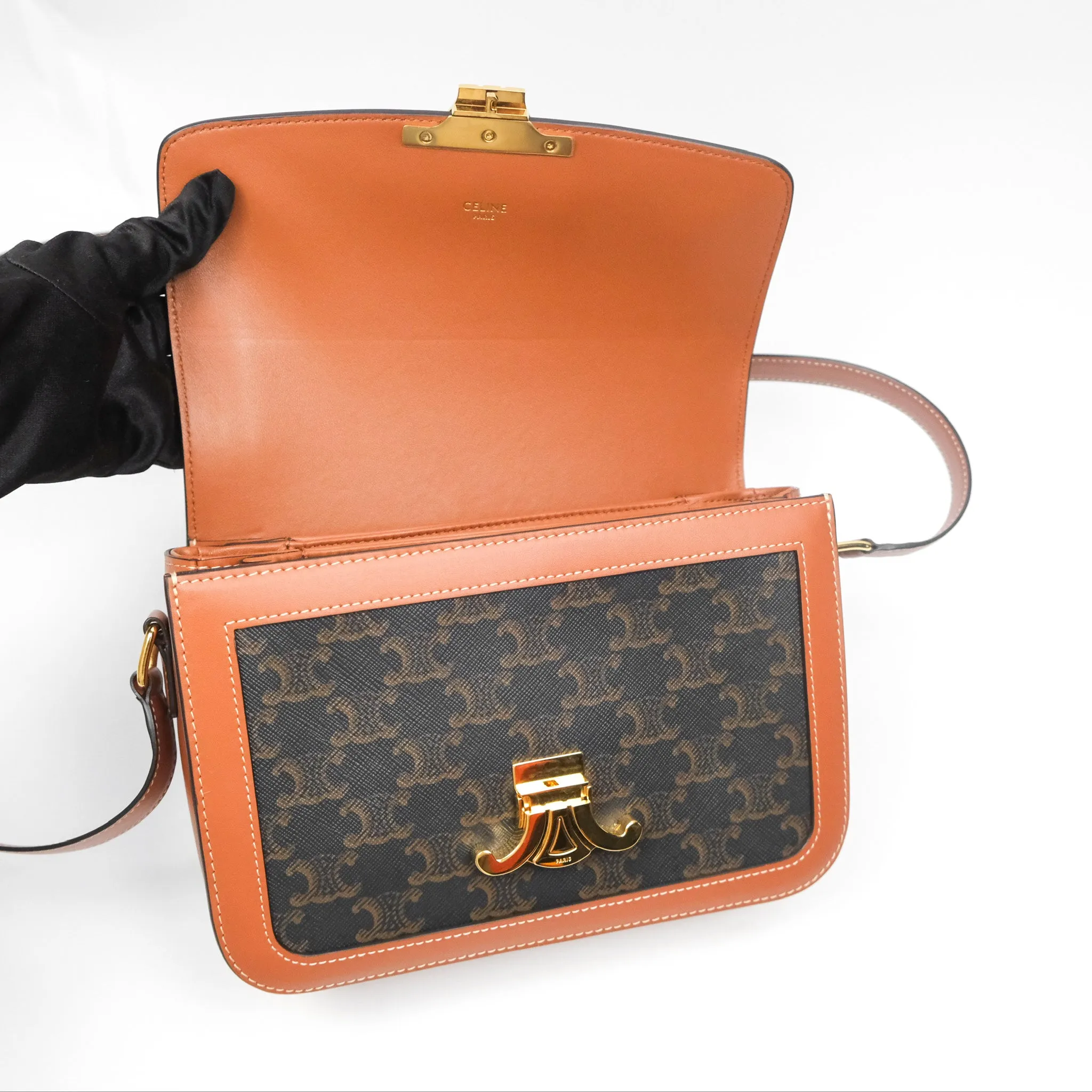 Celine Medium Triomphe Bag Triomphe Canvas Tan Calfskin